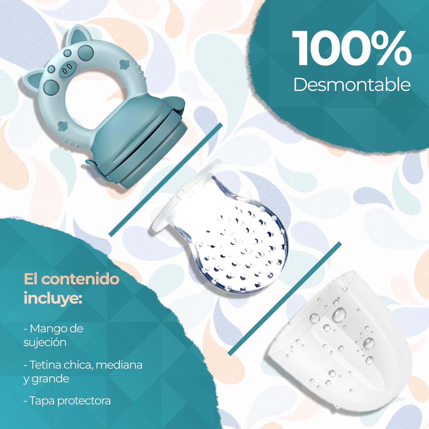 Chupón Para Fruta Y Papilla con Seguro Y Tapa Dibujos Animados, Libre de BPA (AZUL)