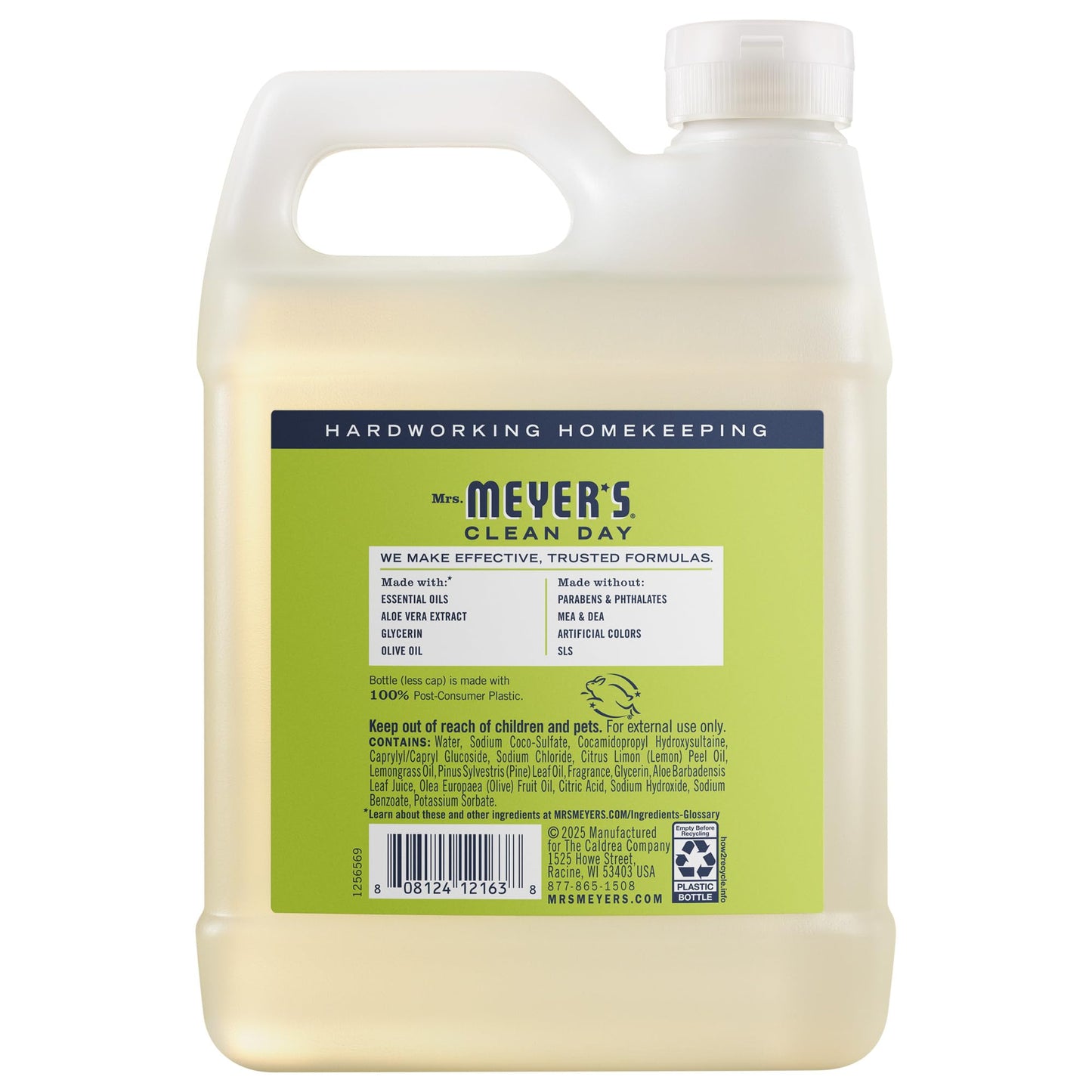 MRS. MEYER'S - Jabón de Manos Repuesto Líquido Verbena de Limón – 975 ml – Con Aceite de Oliva y Aloe Vera – Libre de Parabenos y Ftalatos – Aroma Fresco y Natural