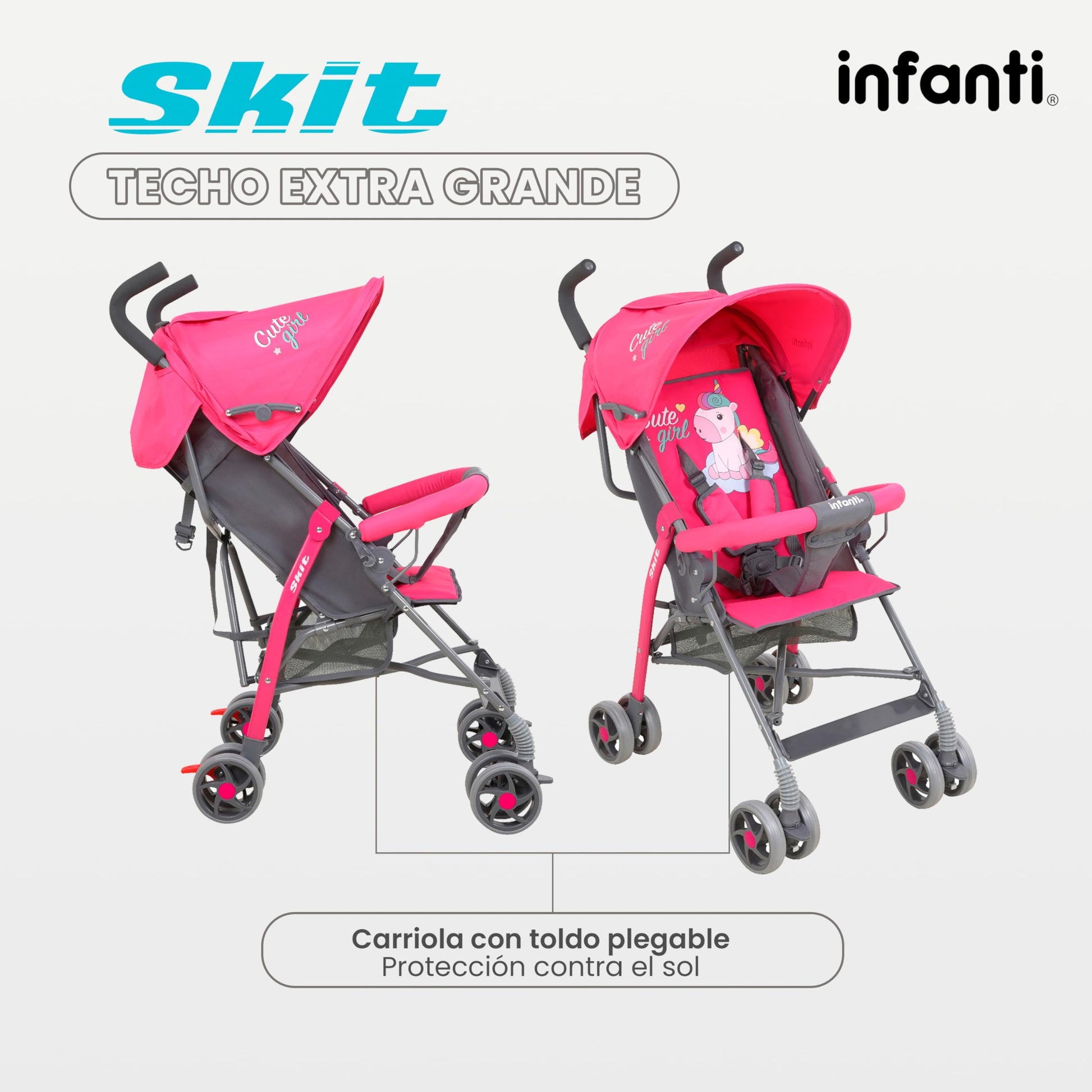 INFANTI | Carriola para Bebe de Baston SKIT | Carriola de Viaje - Carrito para Bebe | Cosas para Bebes 6 Meses hasta 15 kg - Compacta y Plegable | Carriola de Baston Ligera con Arnés de Seguridad