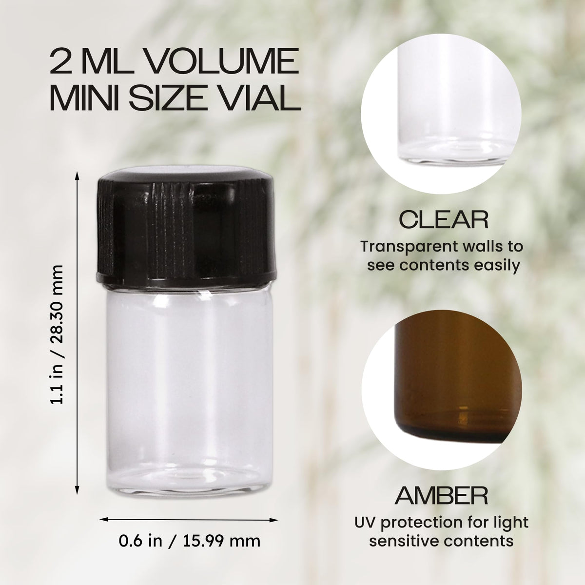 Beauticom 2ML Amber Glass Vial 60 Pieces - for Essential Oils, Aromatherapy, Fragrance, Serums, Spritzes, with Orifice Reducer and Dropper Top