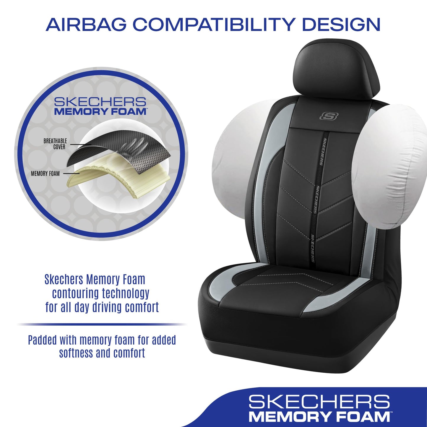 Skechers Fundas de asiento de coche, lujosas fundas de asiento de cuero sintético, protector de asiento de coche impermeable antideslizante para asientos delanteros, accesorios de coche compatibles