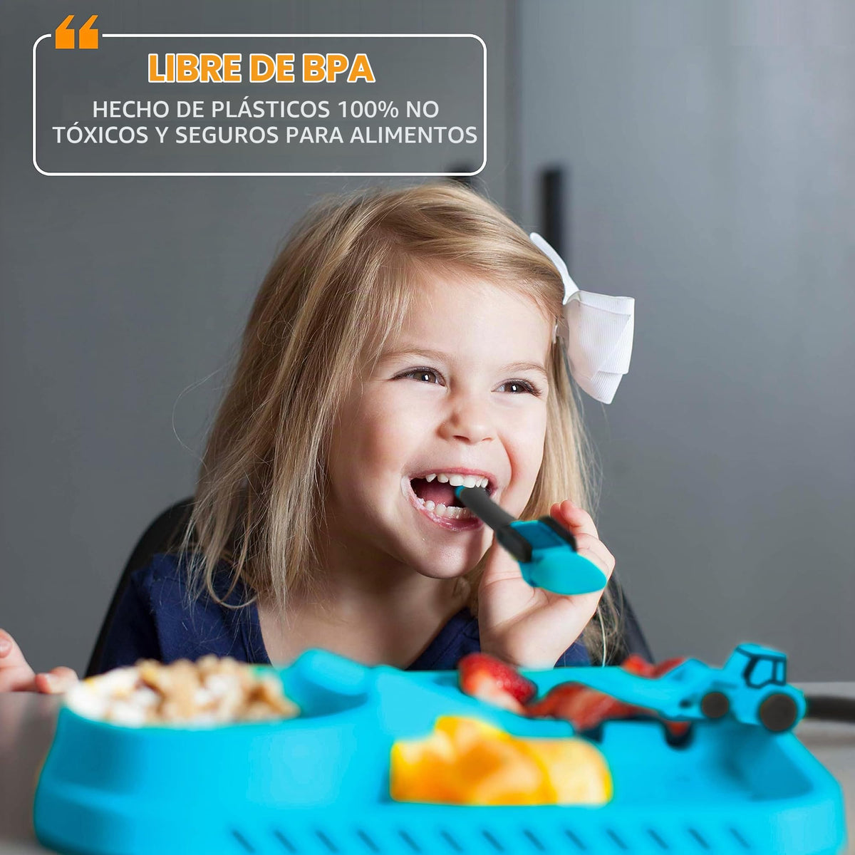 Dinneractive - Juego de comedor para niños, 3 piezas con temática de construcción para niños y platos, tenedores y cucharas