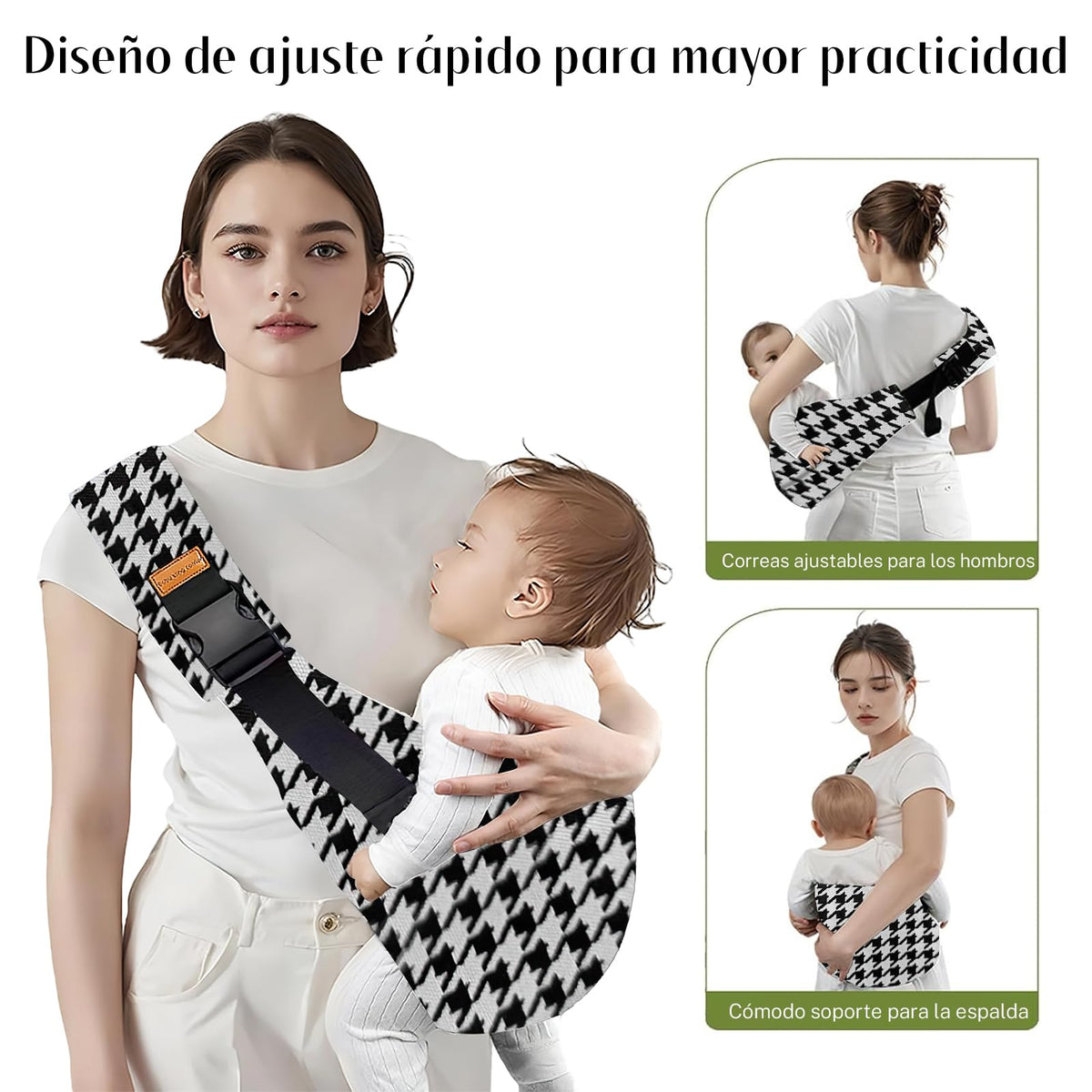 Niños Portador,Niños Portador Ajustable,Asiento Ergonómico Antideslizante para la Cintura,con Capacidad para Soportar Entre 10 y 30 Libras (Pata de Gallo Blanco y Negro)