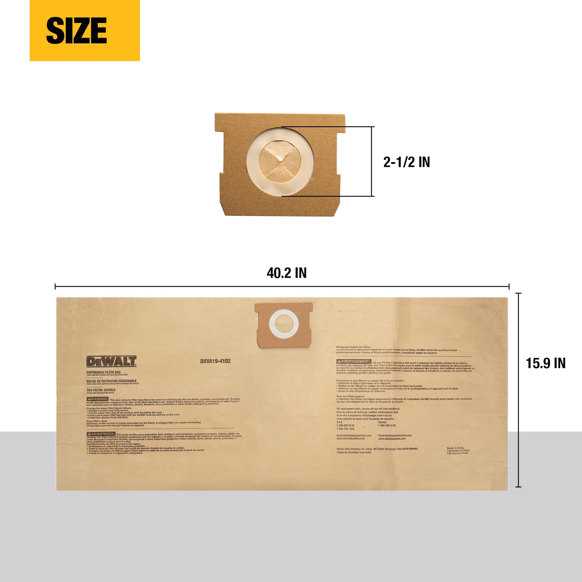 DEWALT DXVA19-4102, bolsa de filtro compatible con DXV12P DXV14P DXV16PA DXV16S