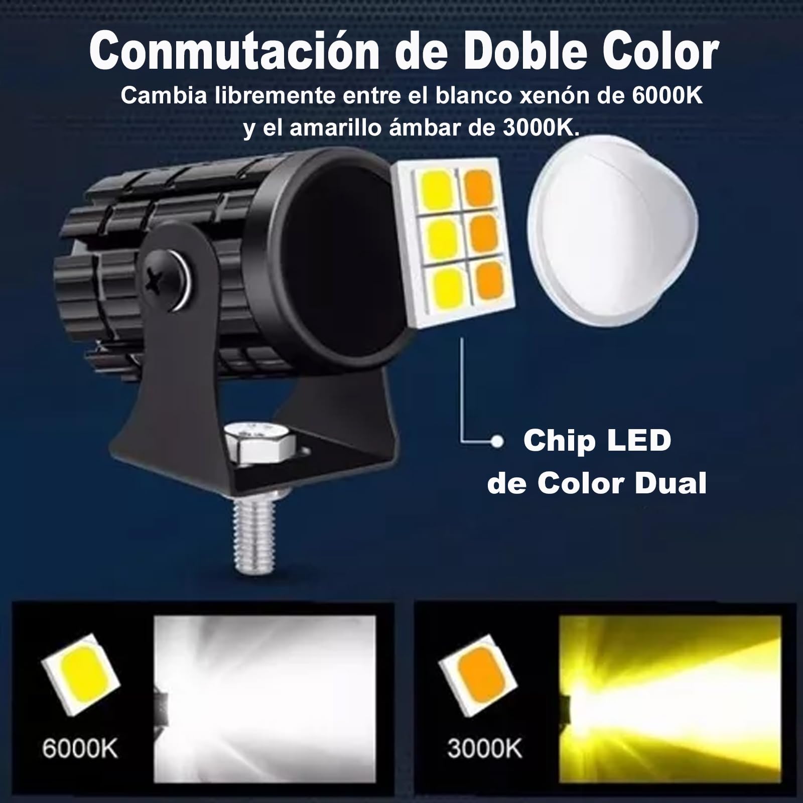 BAKEWAY Luces de Conducción de Motocicleta 65W - Antiniebla Con Dos Colores, 6000K LED Impermeable Para Moto, SUV, UTV, Bicicleta Eléctrica