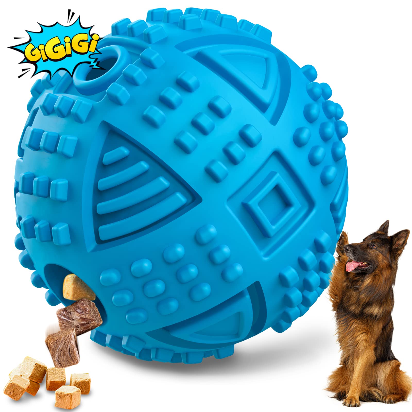Bolas para perros dispensadoras de juguetes para perros, bolas de regalo para perros IQ para perros grandes, juguetes para perros chirriantes para masticadores agresivos, juguetes interactivos de goma duraderos para masticar perros, juguetes de enriquecim