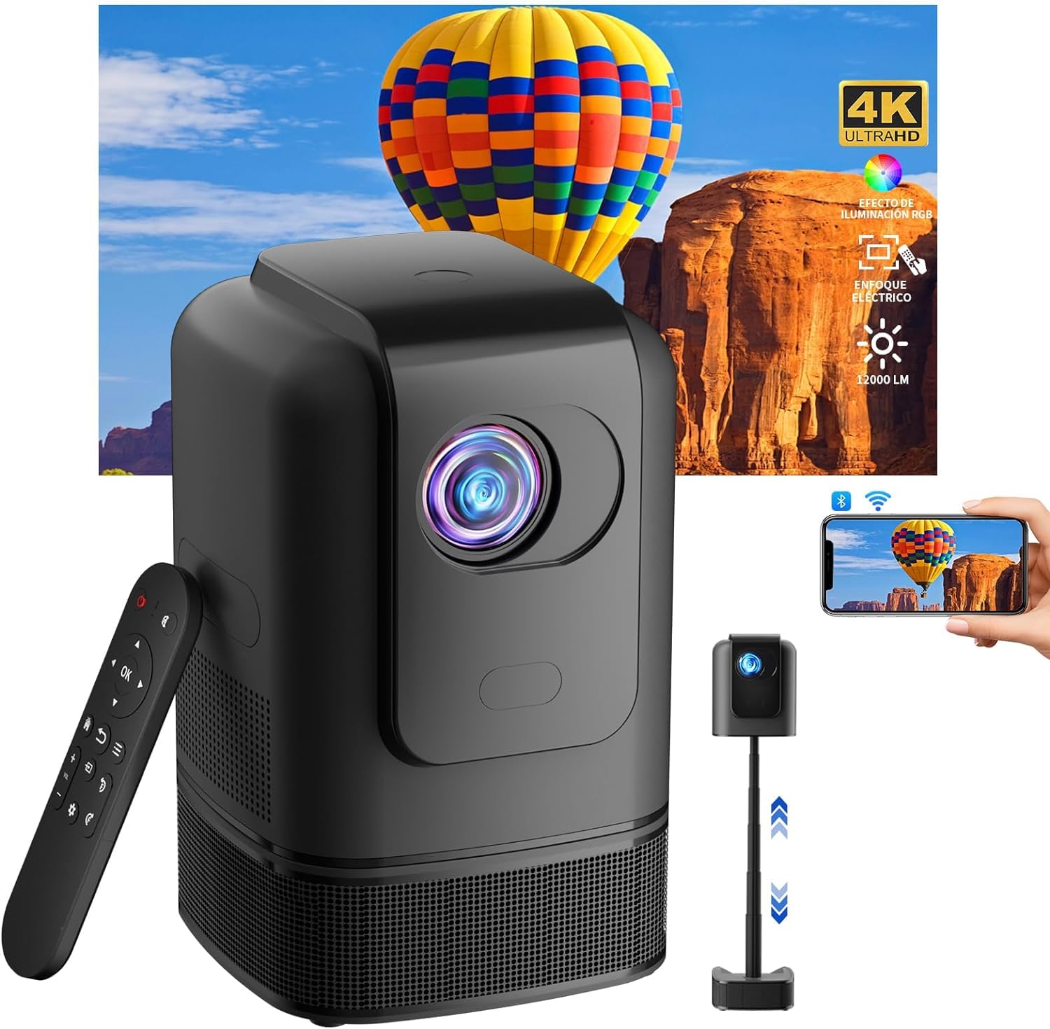 Proyector OCCULO 4K Blanco con WiFi 6 Incorporado y Tripie Retráctil