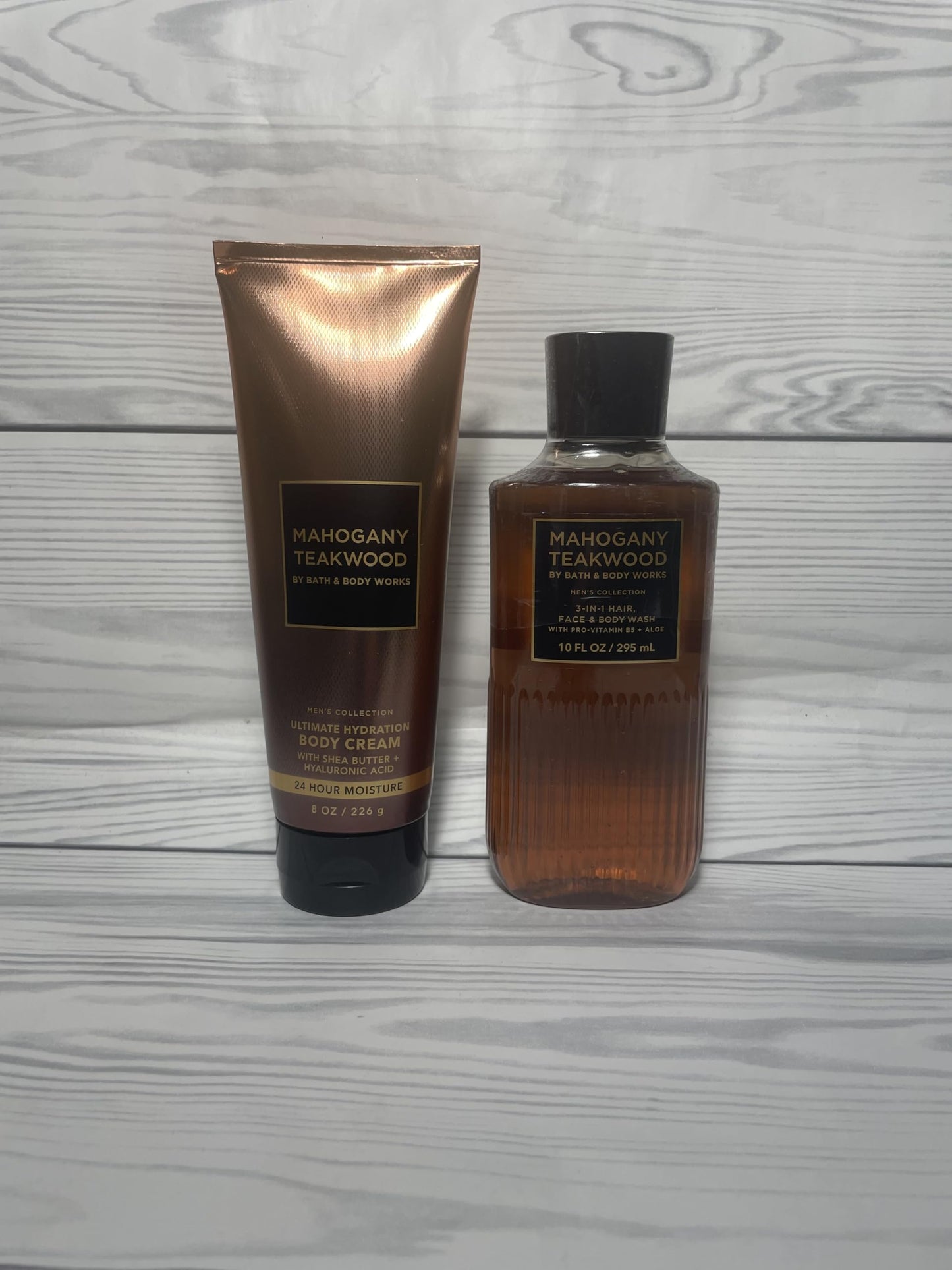 Jabón para el cabello, rostro y cuerpo 3 en 1 y crema corporal para hombres en madera de teca y caoba, juego de 2 piezas