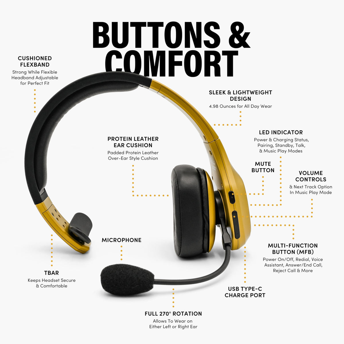 Auriculares Inalámbricos Blue Tiger Dorados con Bluetooth