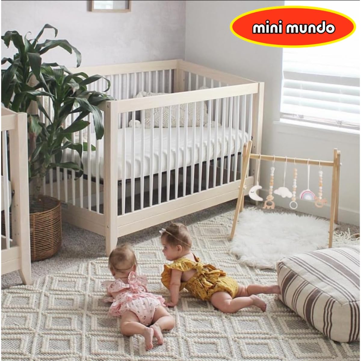 Gimnasio de Madera Natural Mini Mundo Plegable con 6 Juguetes para Bebés