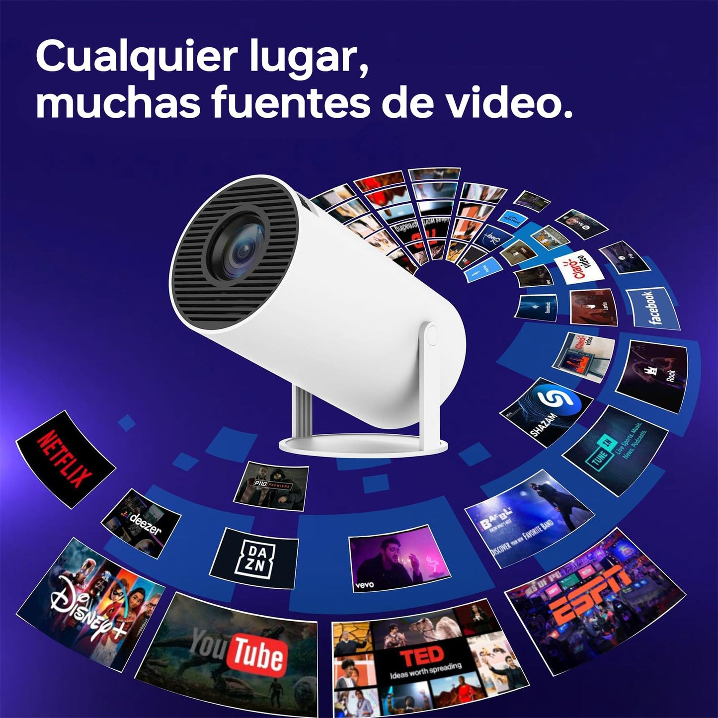 JKMX Proyector Portátil, Proyector 4K Inteligente con Wi-Fi 6 y Bluetooth,180 Grados, Pantalla de Gran Tamaño, Ultra Claro, Smart Projector para Exterior Compatible con iOS/Android/PC