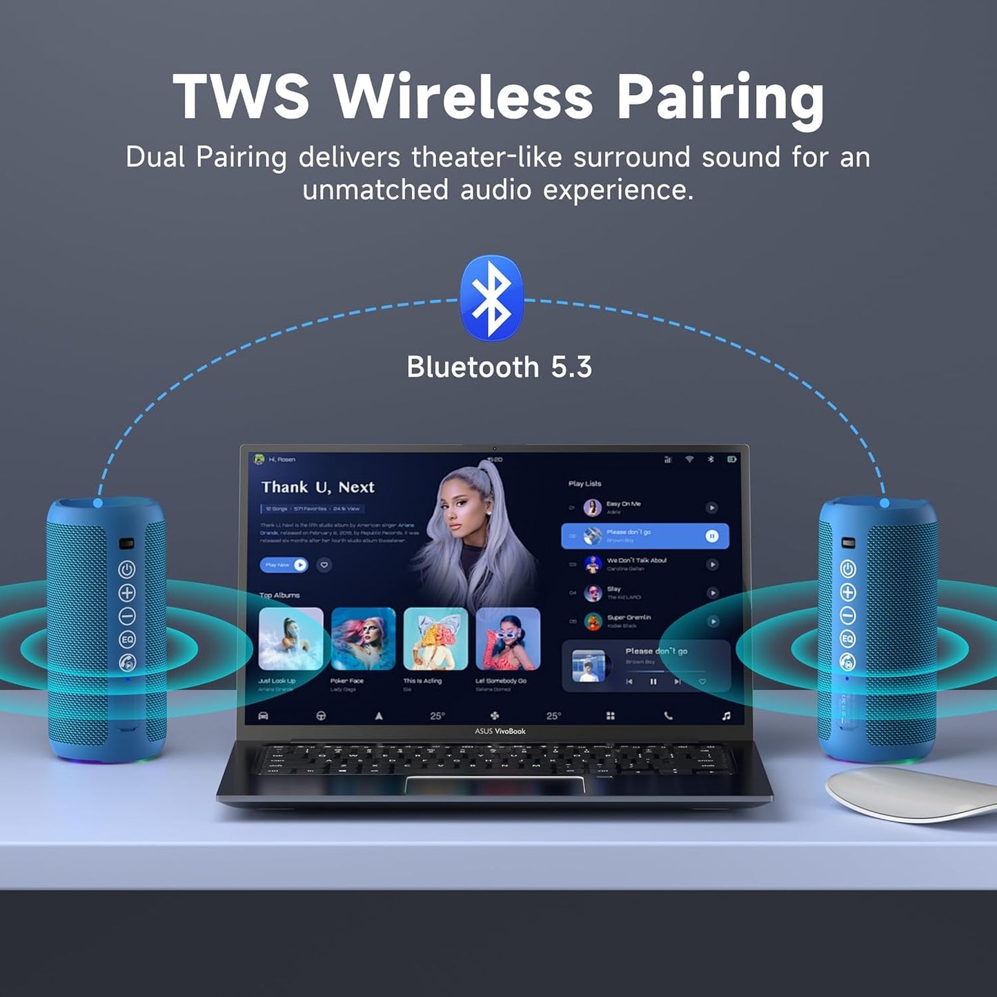 Ortizan Bocina Bluetooth Portátil, IPX7 Resistente al Agua con Sonido estéreo de 24 W, Altavoces Exteriores con Bluetooth 5.0, 30 Horas de reproducción, Rango Bluetooth de 20 m, emparejados duales