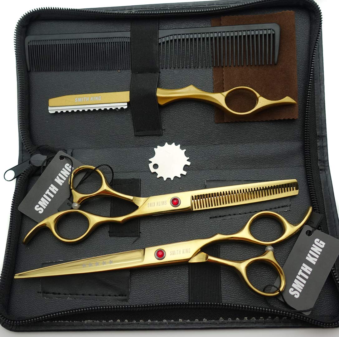 Juego de tijeras profesionales de corte de pelo con maquinilla de afeitar de 6.0/7.0 pulgadas, Dorado, 7.0 Inch