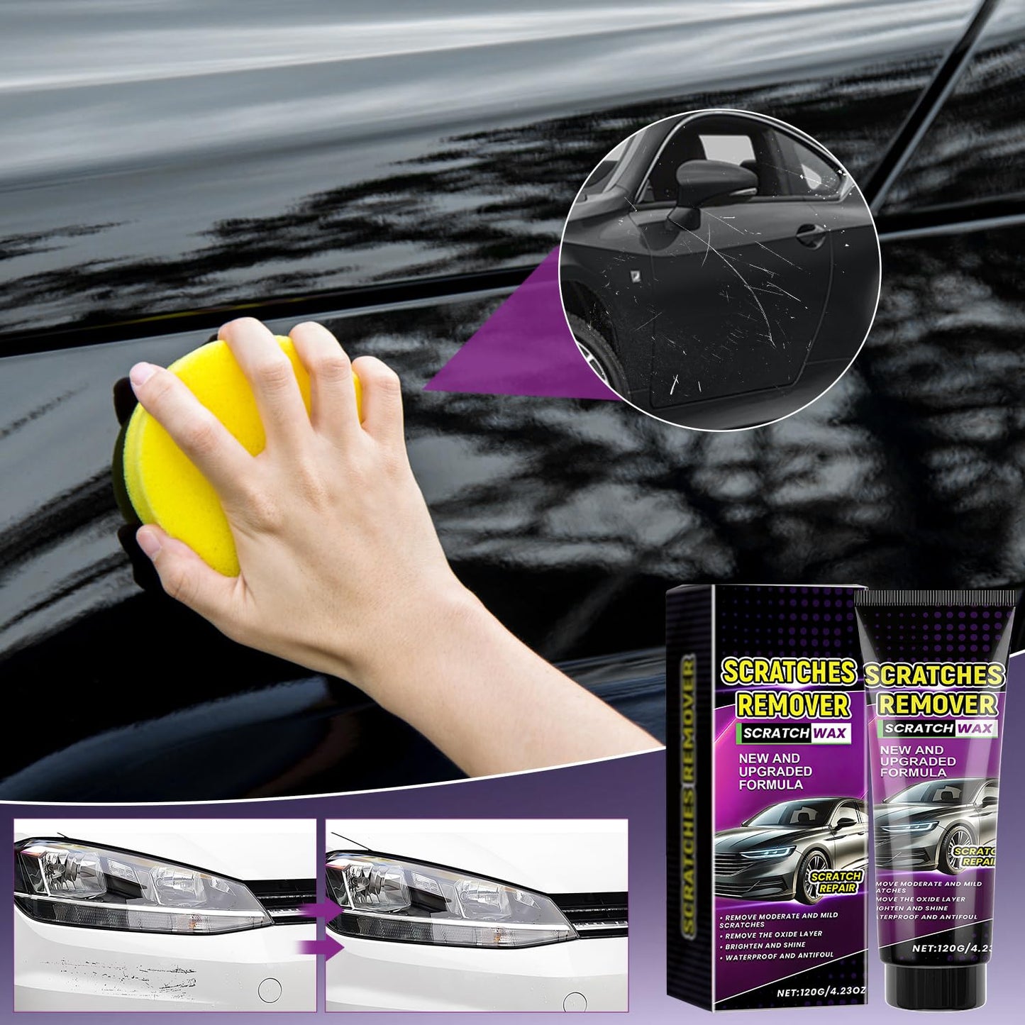 Removedor de Rayones para Auto con Nanopaño y Cera para Pulir Vehículos Kit Reparador