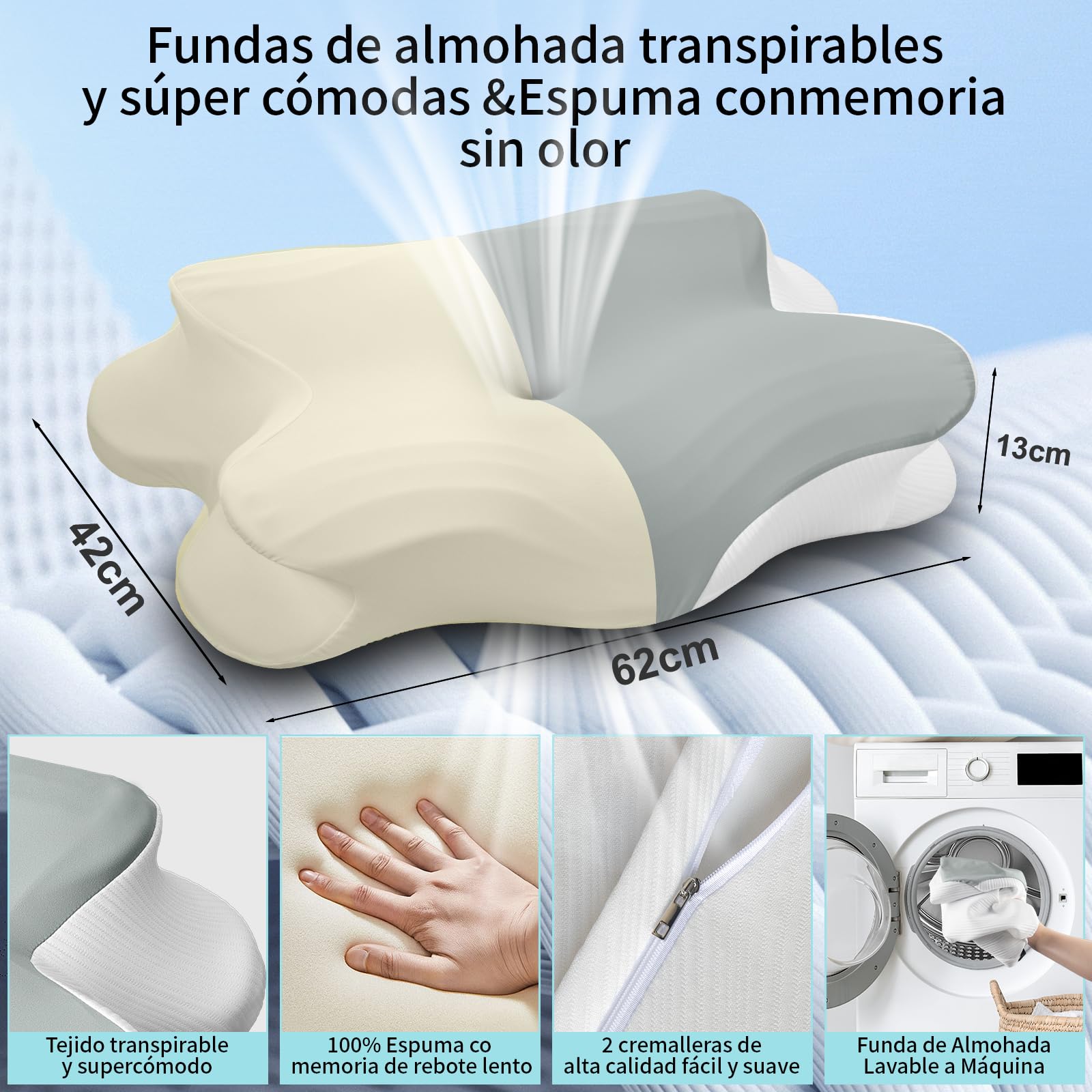 GALASALA Almohadas Memory Foam, Almohada Ortopedica Cervical para Dormir el Diseño Ortopédico Ergonómico Alivia el Dolor de Cuello, Adecuada para Dormir de Lado, Espalda o Panza con Fundas Almohadas