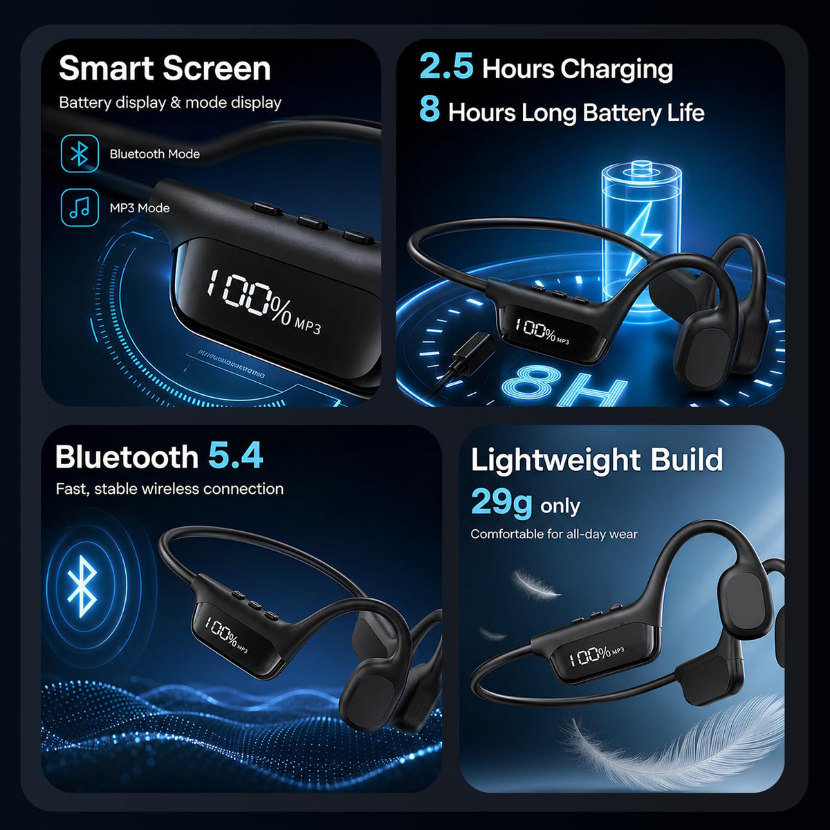 Auriculares de Natación MkMallard Impermeables Bluetooth IP68 Oído Abierto y MP3 de 32 GB