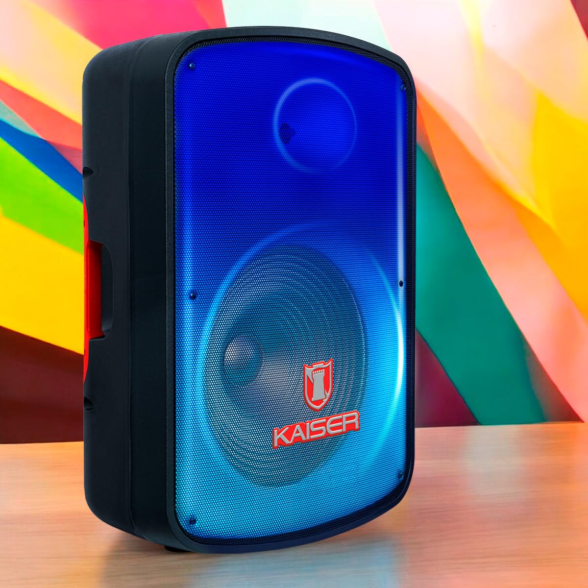 KSR Bafle Profesional con Micrófono Alambrico y Control Remoto Kaiser BB 15” Luz Flama Link Recargable Bluetooth USB Micro SD FM Rec 50W Rms Color Negro Bafle de15 Pulgadas MSA-7515SC