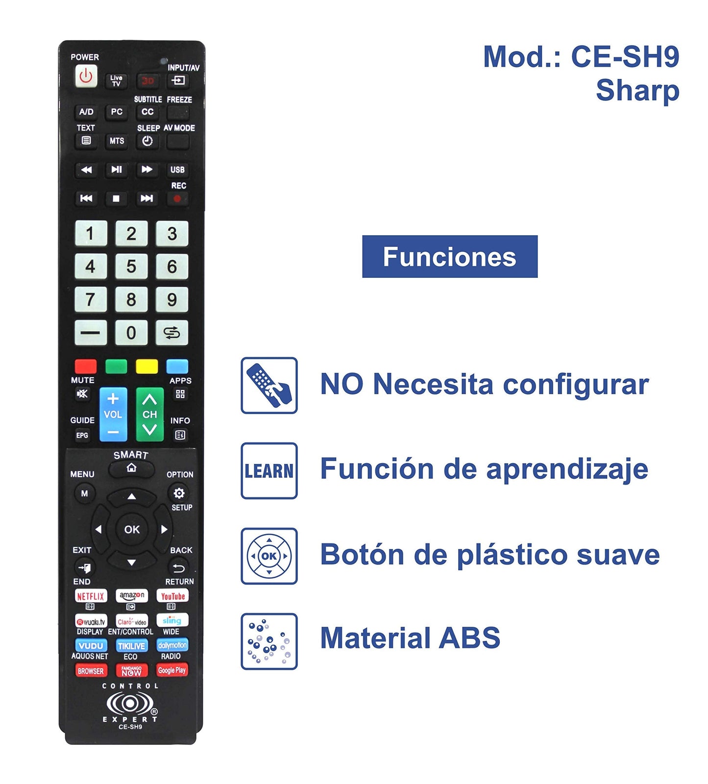 Control Remoto Universal para Pantallas Sharp/Smart TV/Led/Netflix/Youtube