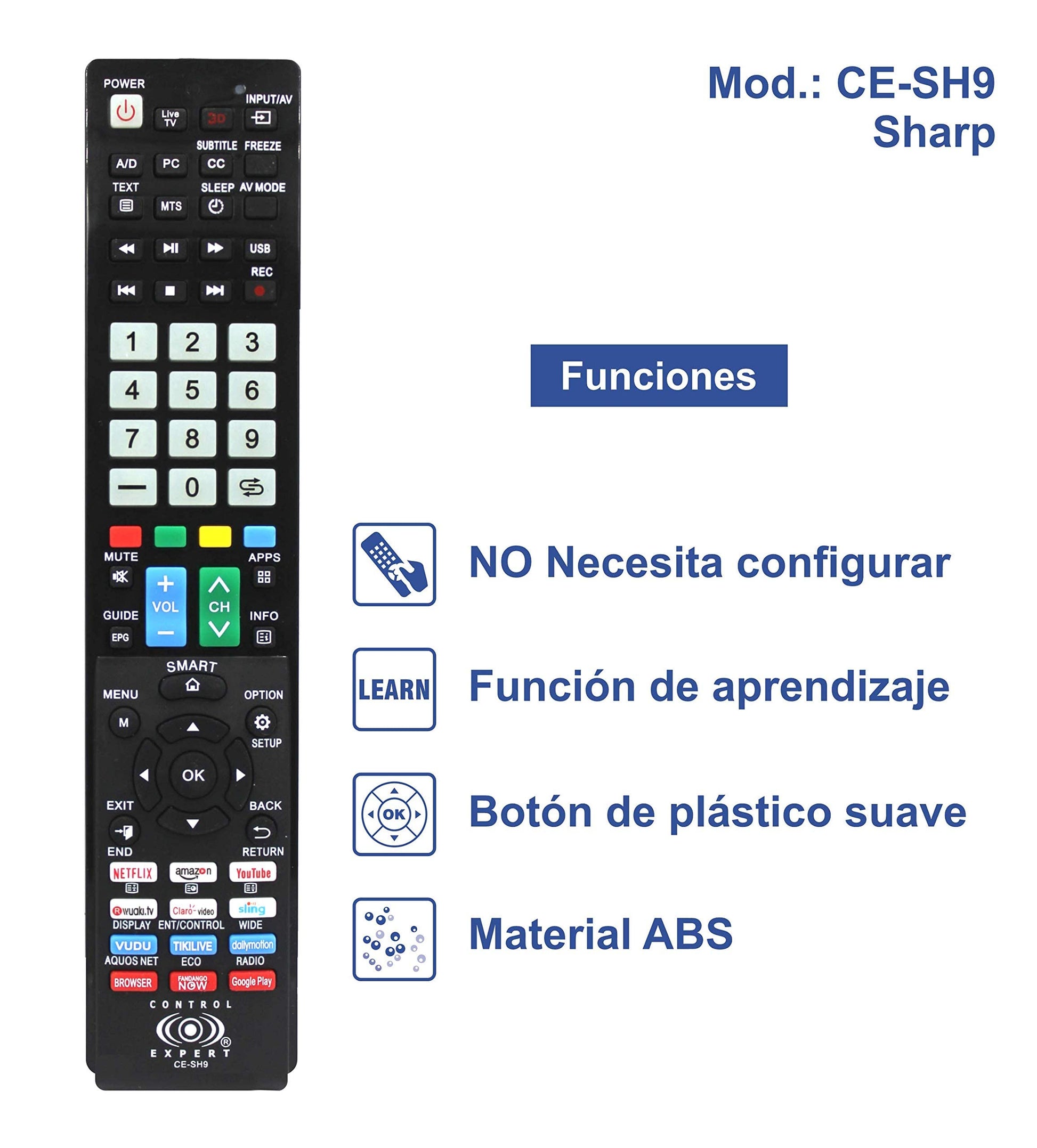 Control Remoto Universal para Pantallas Sharp/Smart TV/Led/Netflix/Youtube