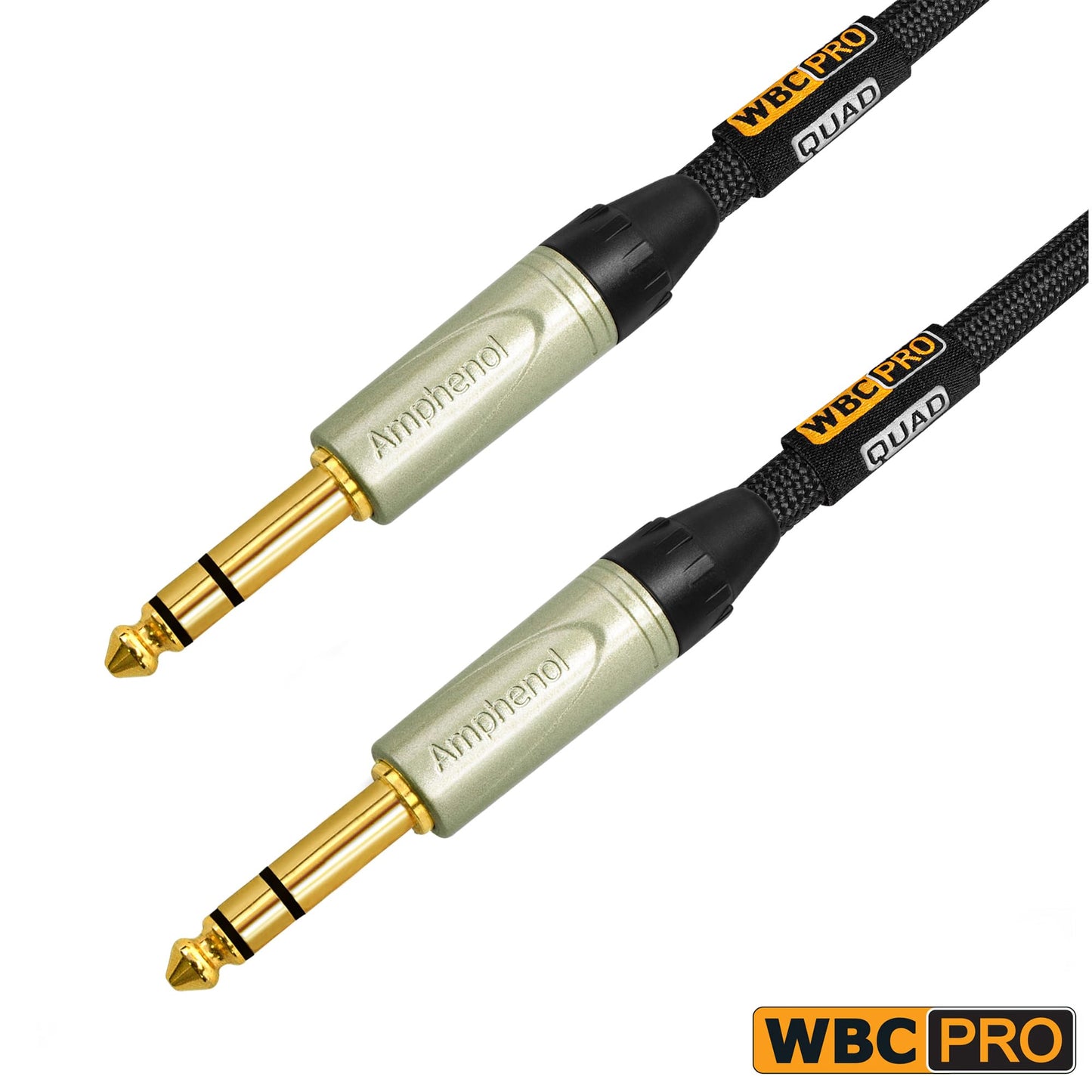 Cable Estéreo TRS WBC-PRO-Quad Negro Ultra Silencioso Ultra Flexible Conectores Amphenol ¼ Pulgadas 40 Pies (Pack de 4)