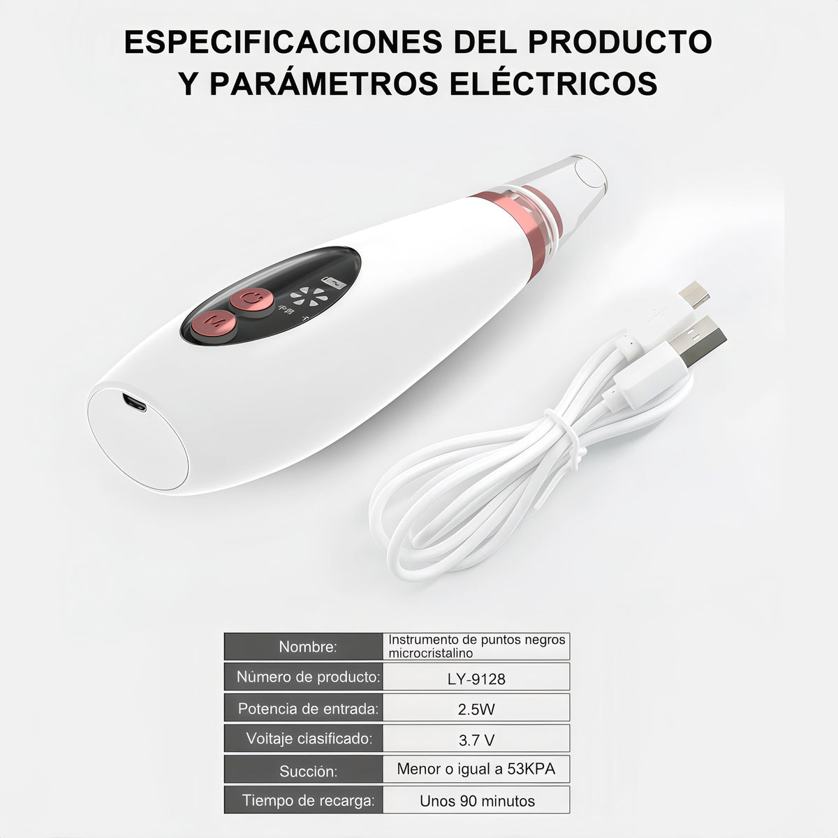 Removedor de Espinillas y Puntos Negros con 6 Sondas y Pantalla LED - Limpiador de Poros Recargable USB con 4 Accesorios para Acné, 3 Modos de Succión, Aspiradora Facial para Cuidado de la Piel