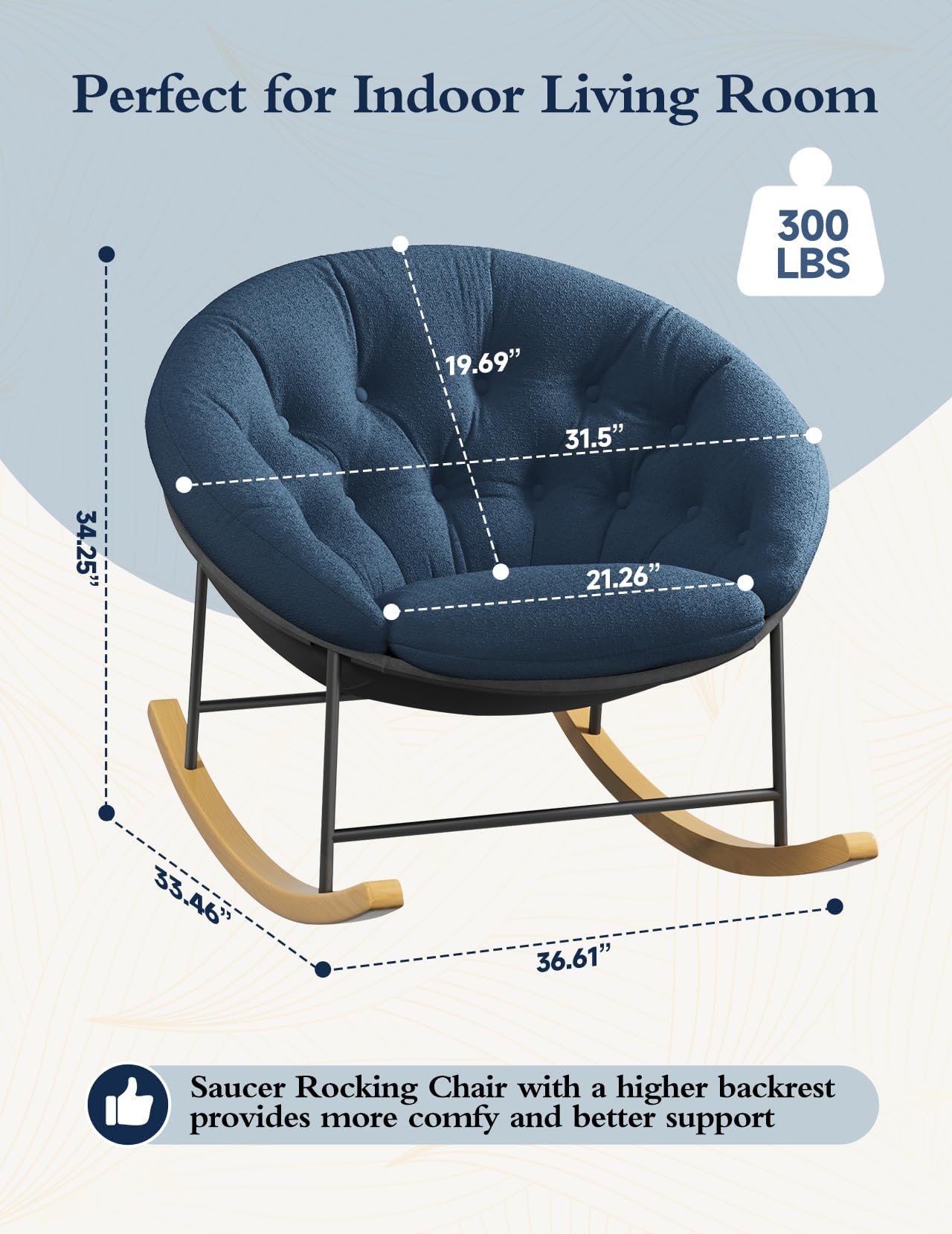 Mecedora Kidirect Azul Moderna con Cojín Acogedor para Guardería y Sala de Estar para Bebé