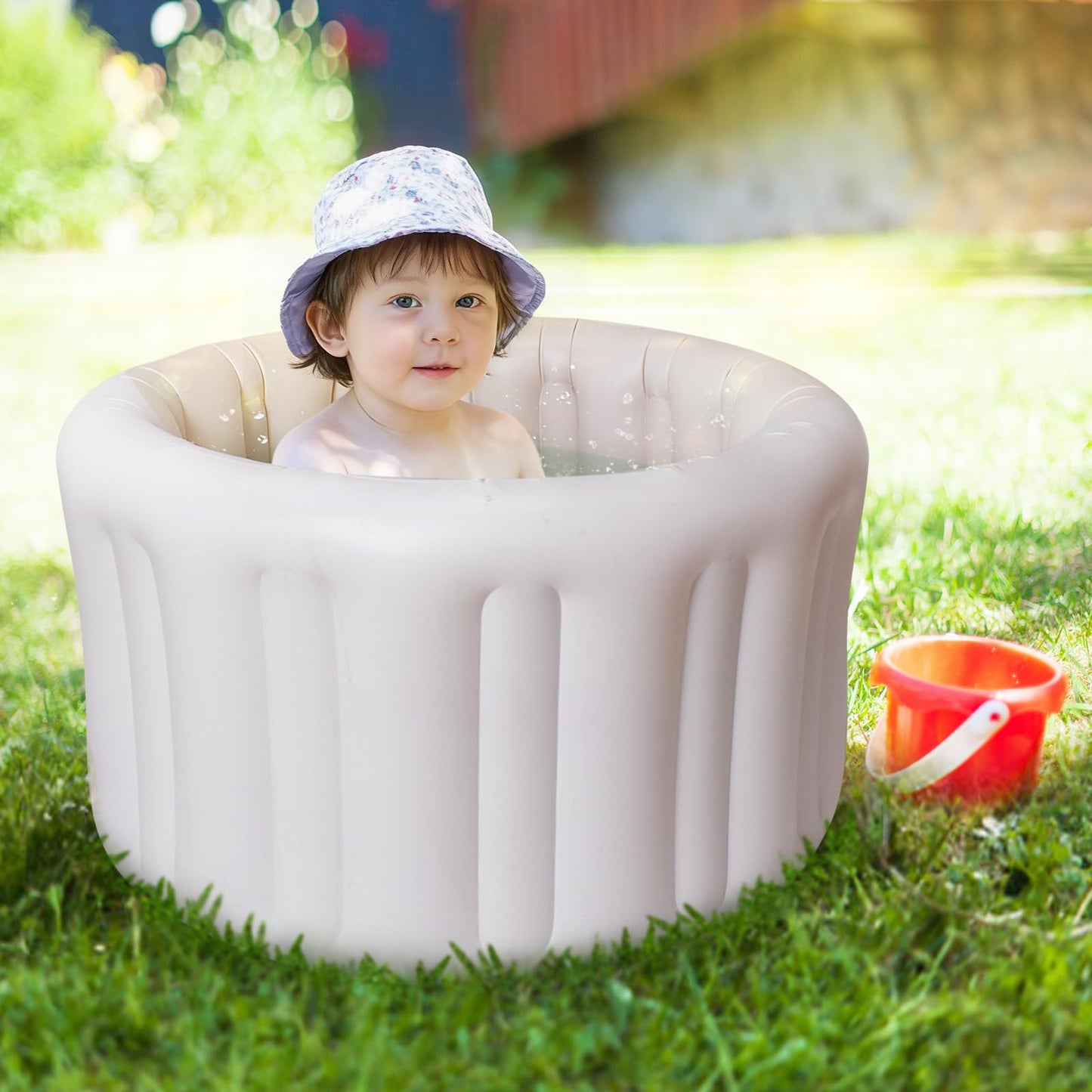 Hantaiwan Asiento inflable de baño para bebé para sentarse XL, bañera suave inflable para 24-36 meses, anticolisión con detección de temperatura, soporte de baño portátil para niños pequeños para el