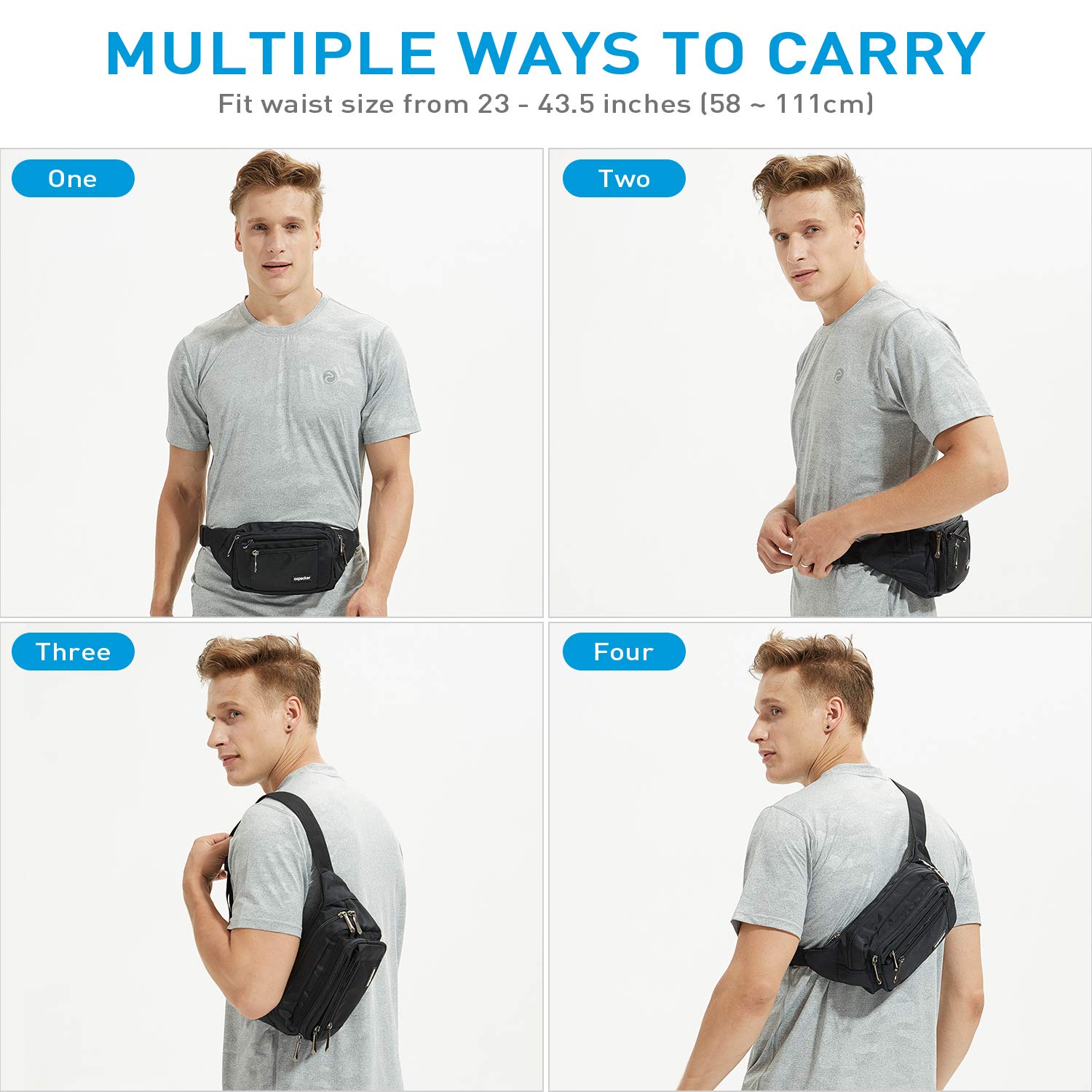Riñonera Oxpecker Negro impermeable con Correa Ajustable para Hombres y Mujeres