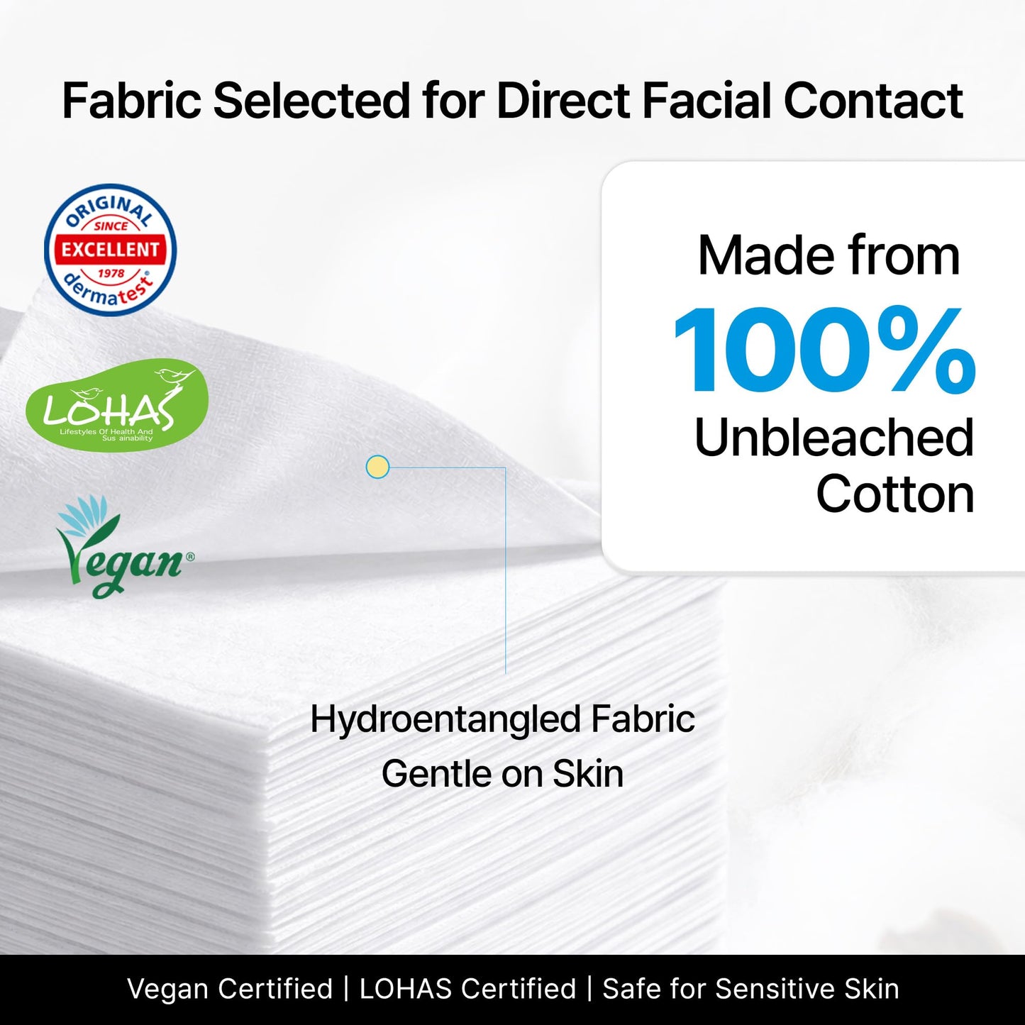 ClearDea Toallas faciales Clean Derma (60 unidades) – Toallas faciales desechables de un solo uso, 100% algodón sin blanquear, toallas suaves y de baja pelusa para el cuidado diario de la piel y el m