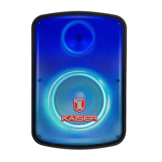 Kaiser Bocina Bluetooth de 8 Pulgadas con Luz Tipo Flama, KSR-Link, Recargable, FM, USB, Micro SD, Aux, Grabación, Micrófono Alámbrico, Control Remoto, Potencia 20W RMS KSW-1108