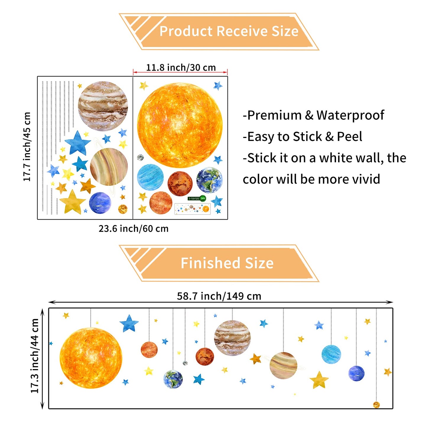 Calcomanías de pared con sistema solar extraíble, decoración de pared con estrellas de dibujos animados, decoración de pared de universo de despegar y pegar, papel pintado de vinilo para niños y niños