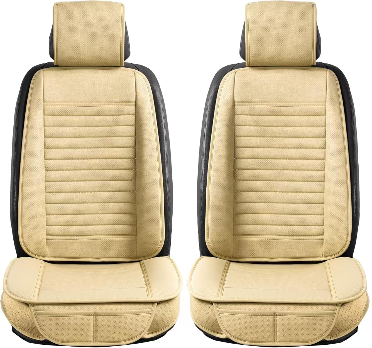 Sunny Color 2 Fundas de Asiento de Coche, Protectores de Lujo Universales Antideslizantes para Asiento del Conductor, Fundas Delanteras de Piel Sintética (Beige)