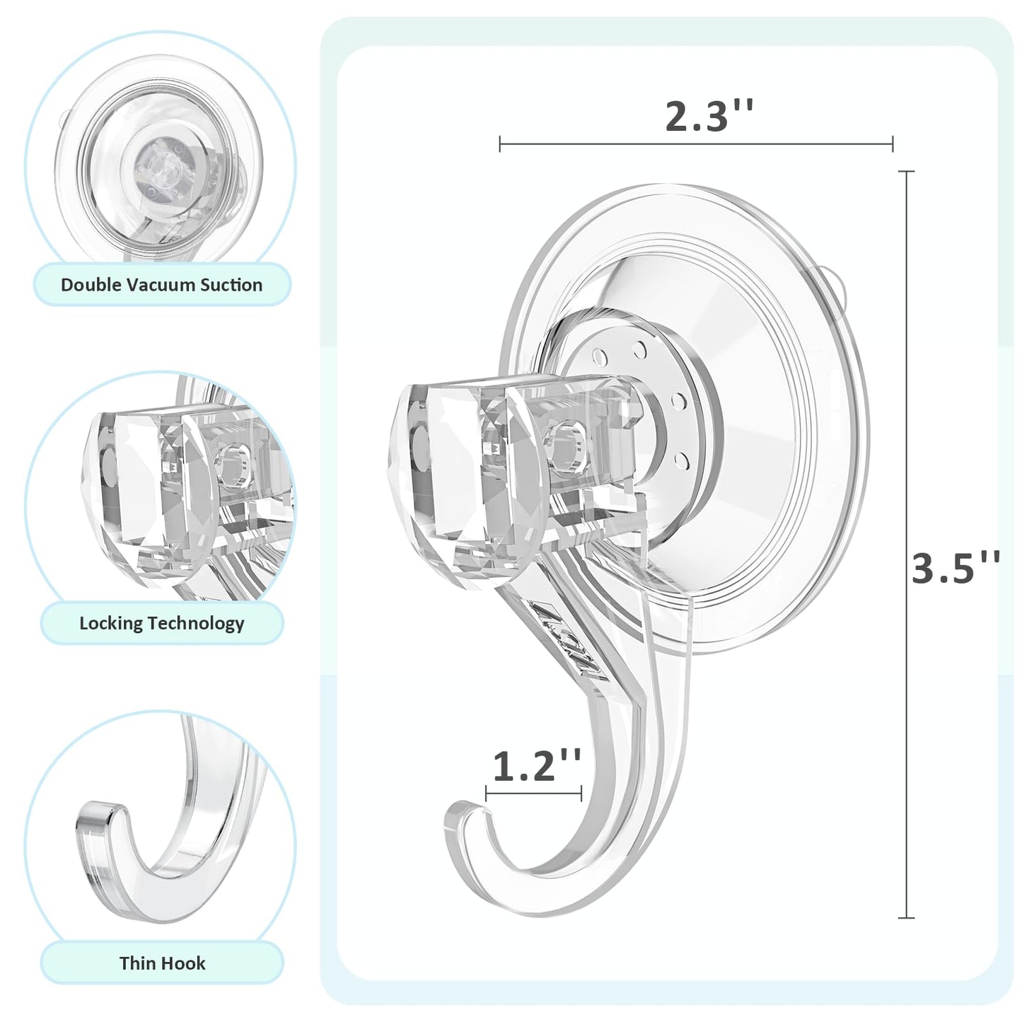 Ganchos de Ventosa VIS'V Transparentes Resistentes y Reutilizables en Set de 6 Unidades