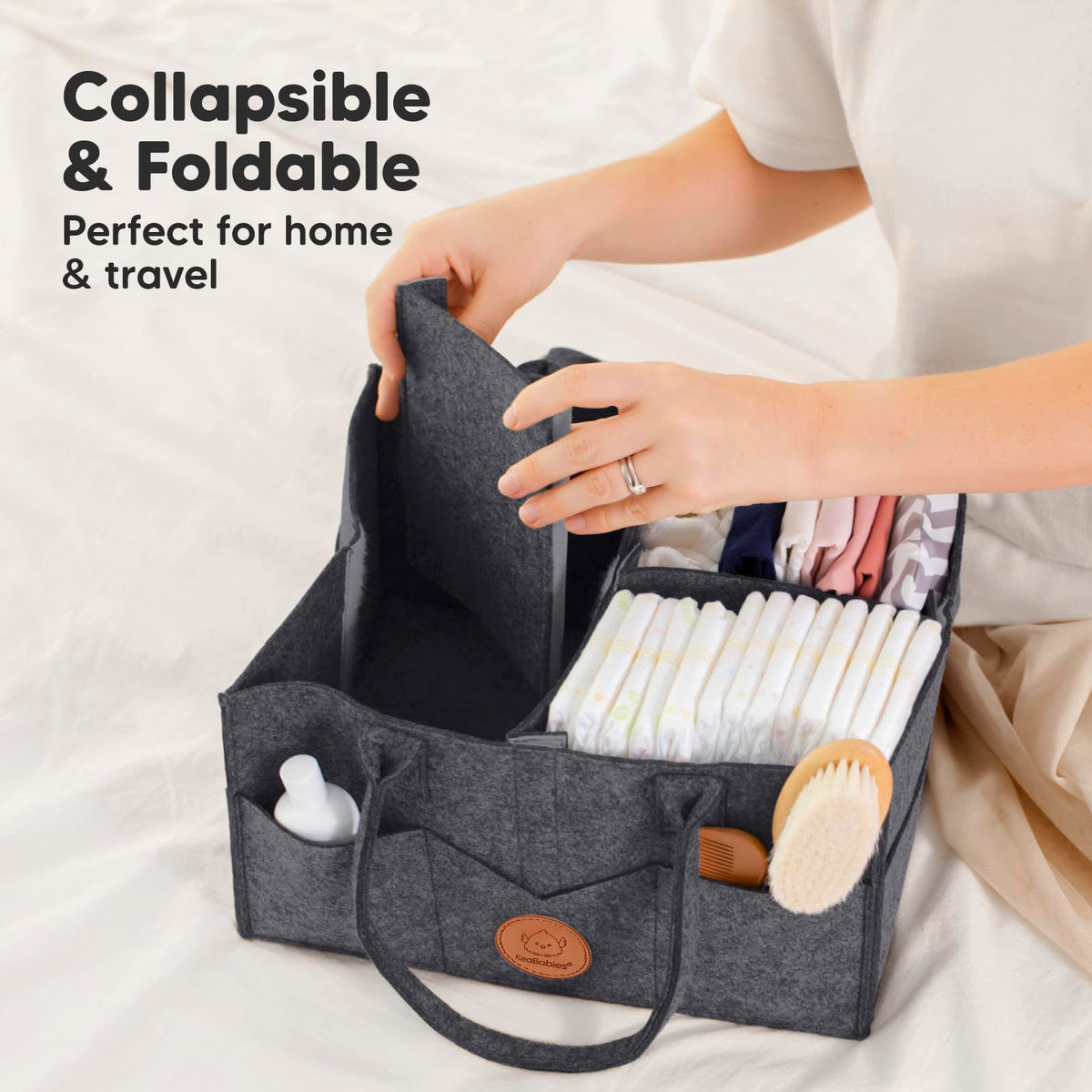 KeaBabies Organizador de pañales para bebé con asa, portátil (gris místico)