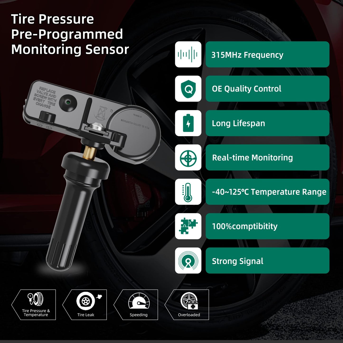 TPMS Sensor para Ford F150 4 unidades, sistema de monitor de presión de neumáticos de 315 MHZ para o Ford F150 F250 F350 F450 F550, escape, fusión, Lincoln MKX MKC, Mercury reemplaza # 9L3Z1A189A,