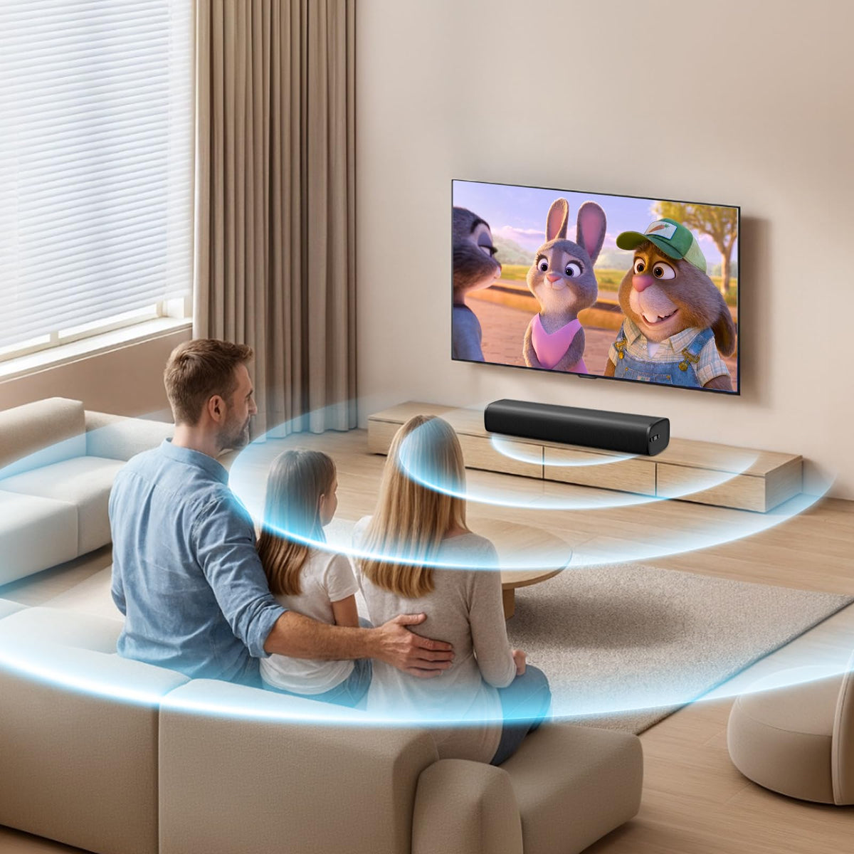 Barra de Sonido MZEIBO Negro Bluetooth 5.3 de 50 W Surround para Cine en Casa