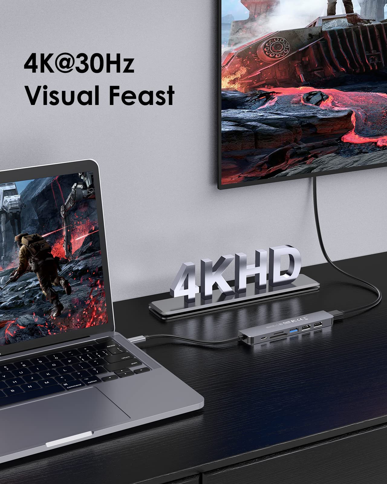LENTION Hub USB C con Carga 100 W, HDMI 4K, Lector de Tarjeta Dual, USB 3.0 y 2.0 para MacBook Pro 2023-2016, Nuevo Mac Air/Surface, Chromebook, etc, Adaptador con Stable Driver (CE18, Gris Espacial)