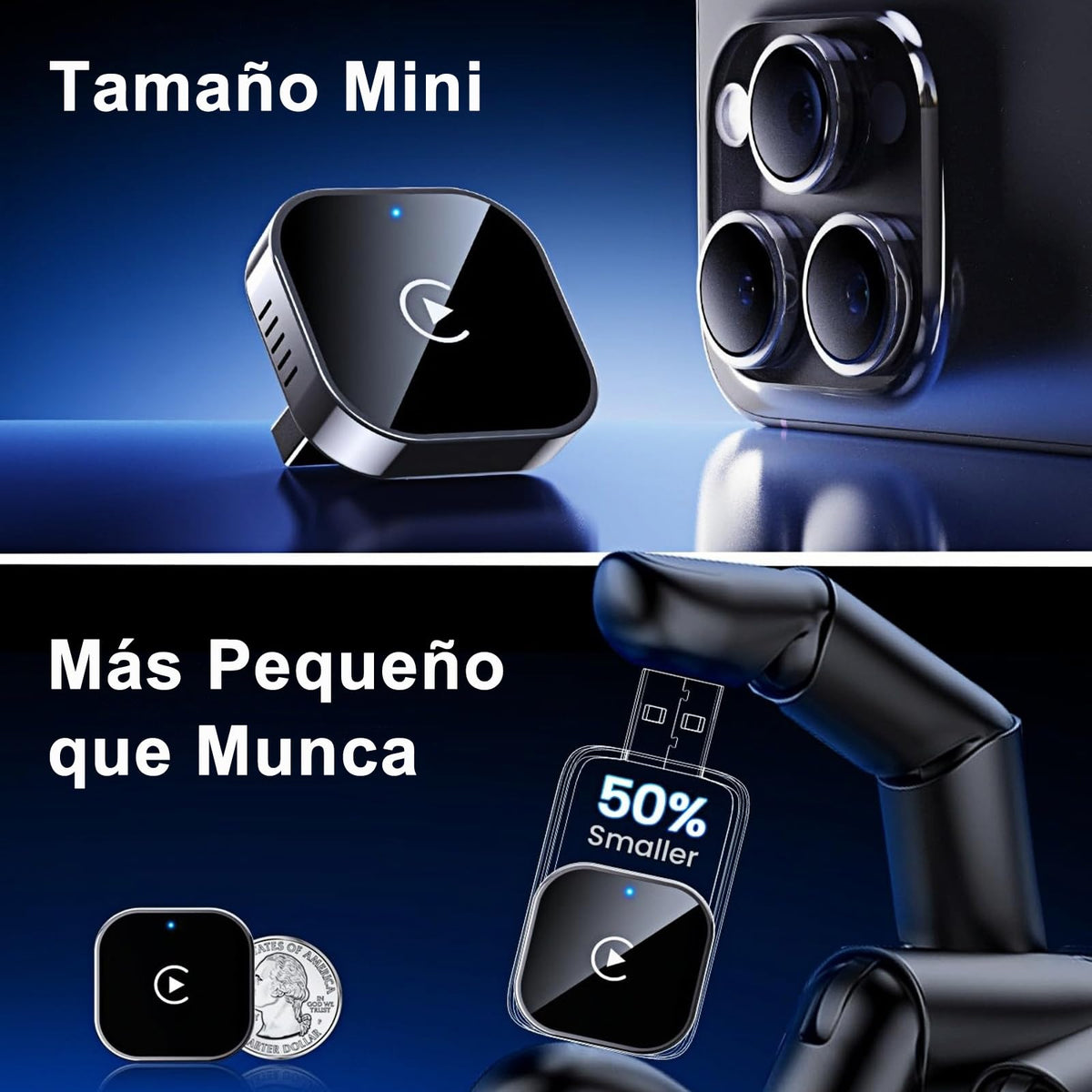 Adaptador Inalámbrico ZytaraX Negro para CarPlay Conexión Inalámbrica