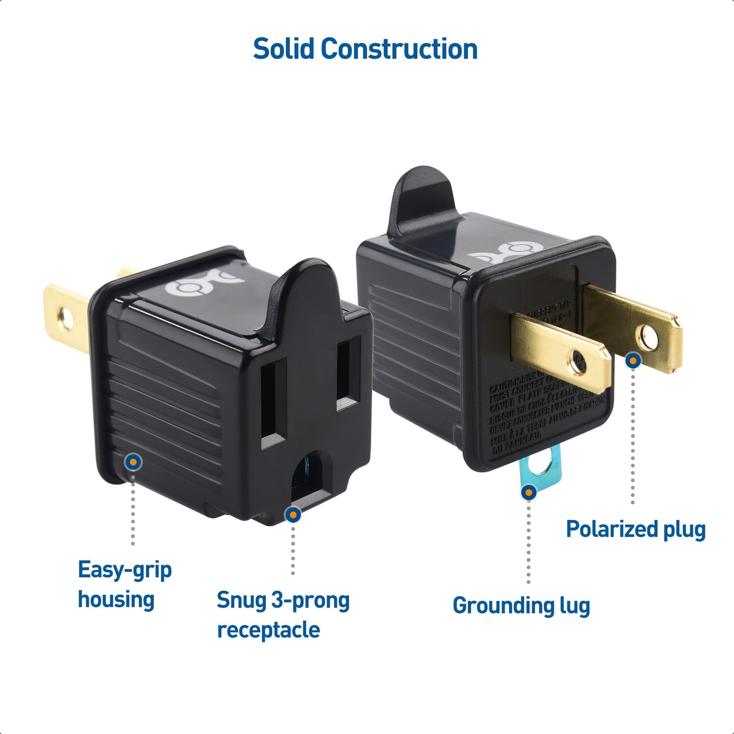 Cable Matters - Paquete de 3 adaptadores de 2 clavijas a 3 clavijas, adaptador de enchufe 3P a 2P - Convierte una toma de 2 clavijas para soportar enchufes de 3 clavijas, negro