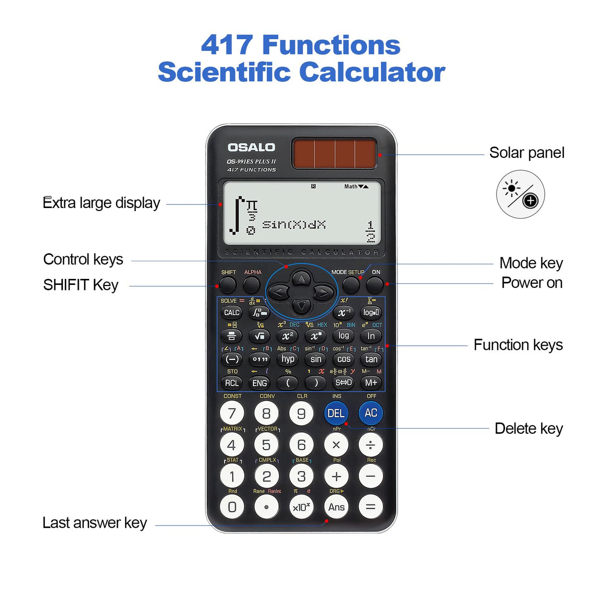 Calculadora Científica OSALO Negro 417 Funciones Pantalla de Escritura para Estudiantes