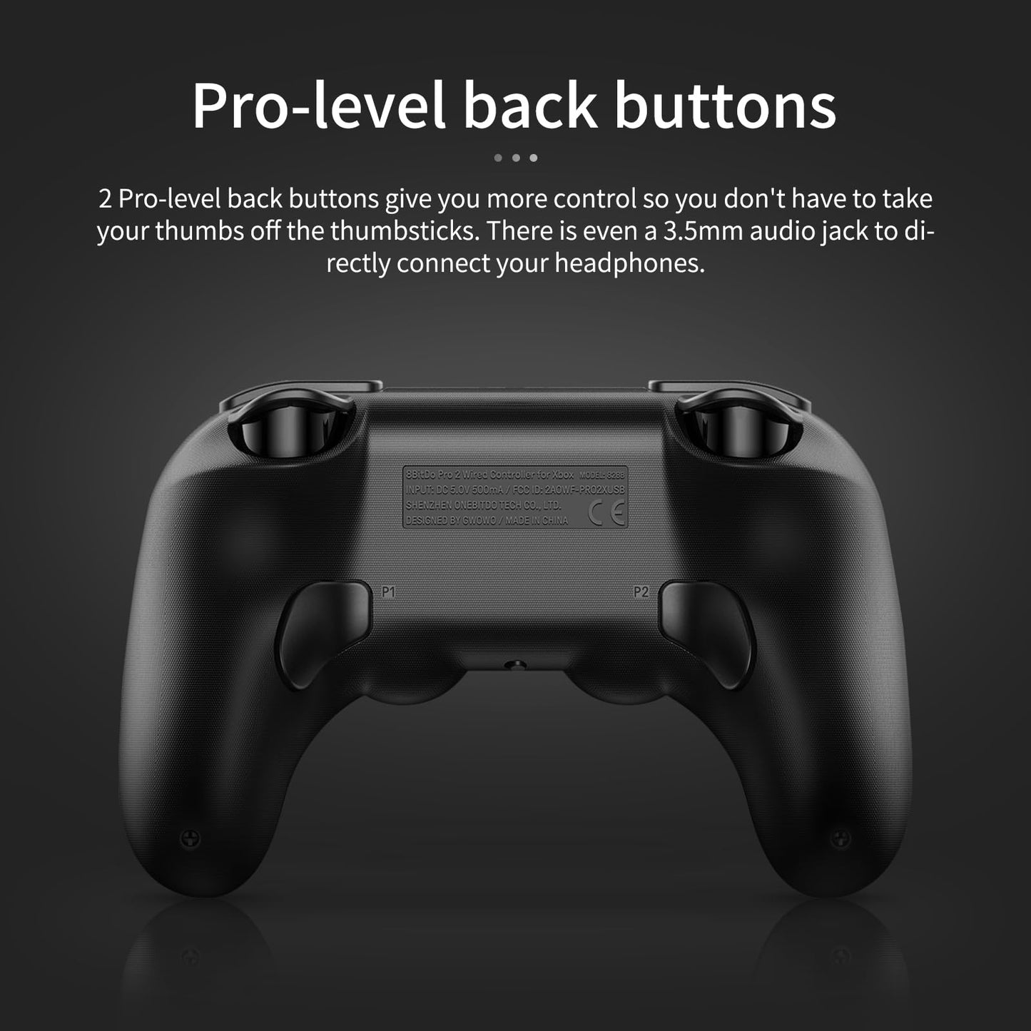 Control Alambrico 8bitdo Pro 2 para Xbox Series X|S, Xbox One, Windows 10/11, Mando con Joysticks de Efecto Hall, Conector de Audio de 3,5 mm - Con Licencia Oficial - Negro