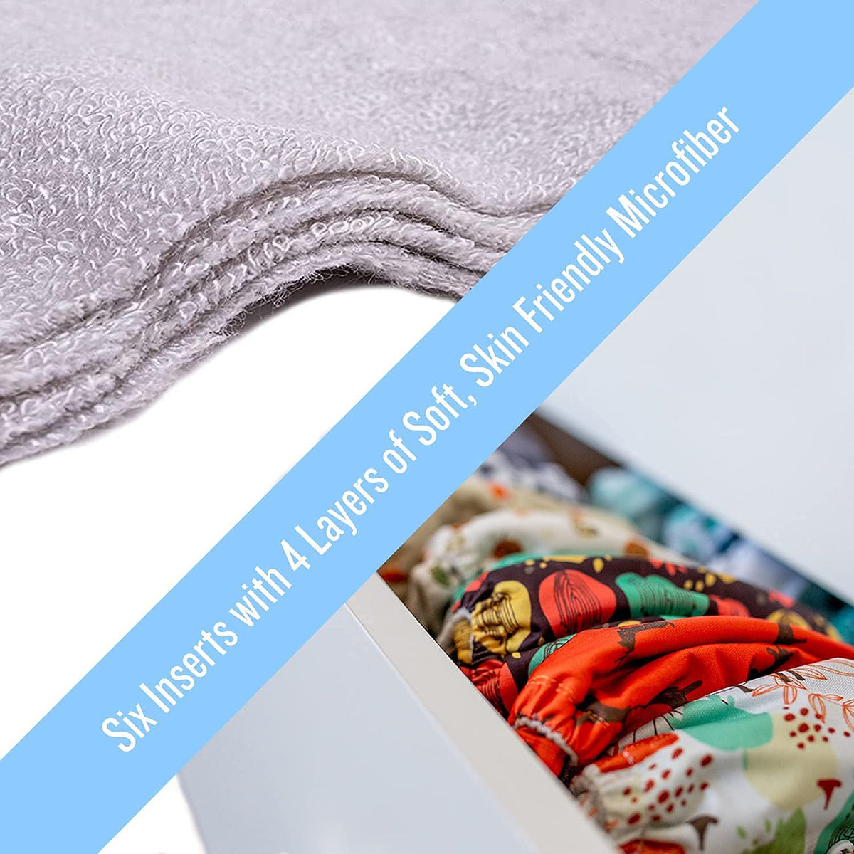 Simple Being - Pañales de tela reutilizables, doble fuelle, talla única, lavable, suave absorbente, cubierta impermeable, respetuoso con el medio ambiente, unisex, bebé niña, niño, seis inserciones de