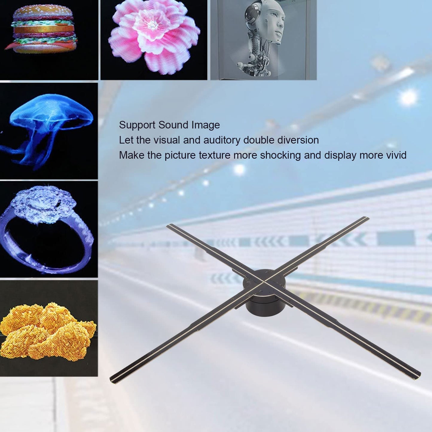 Ventilador de Holograma 3D Ultra HD WiFi Pantalla de Publicidad Holográfica Enchufe de Aplicación de Teléfono de Soporte