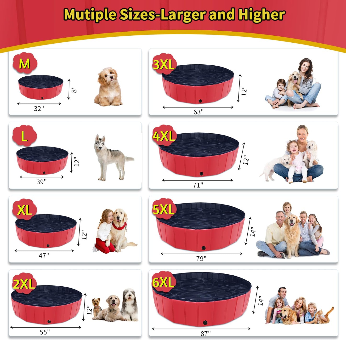 CACSPS - Piscina plegable para perros, piscina infantil de 55 x 12 pulgadas con plástico duro, tina antideslizante para patio trasero al aire última intervensión, piscina plegable para perros,