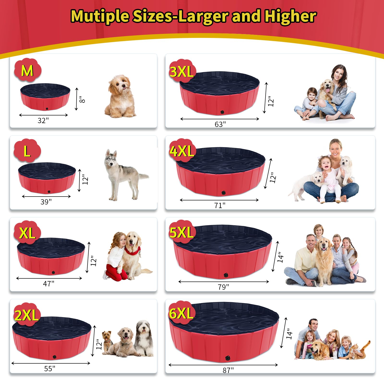 CACSPS - Piscina plegable para perros, piscina infantil de 55 x 12 pulgadas con plástico duro, tina antideslizante para patio trasero al aire última intervensión, piscina plegable para perros,