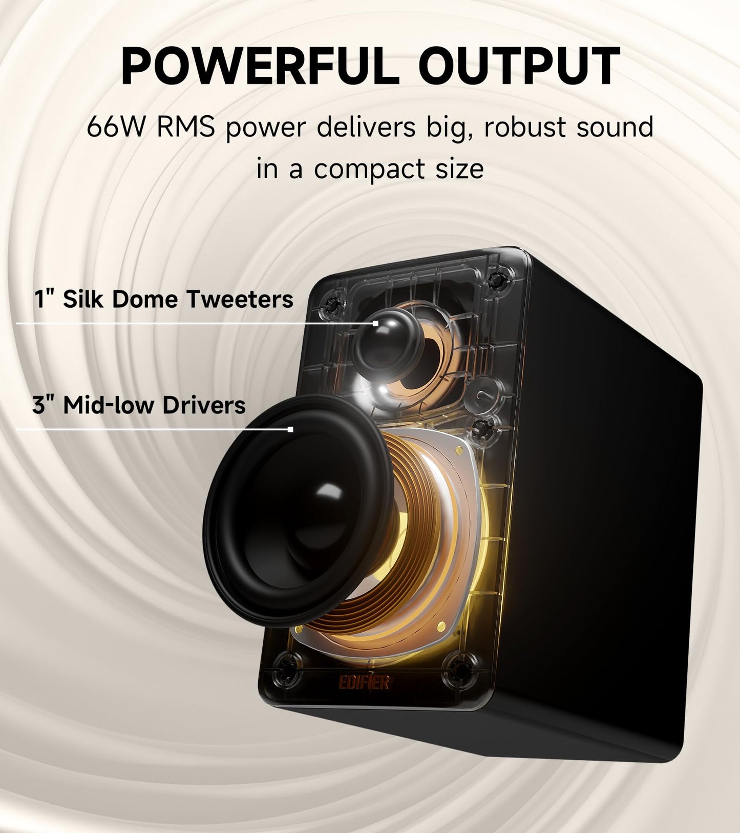 Edifier M60 - Altavoz multimedia Bluetooth 5.3, 66 W RMS, audio de alta resolución y audio inalámbrico de alta resolución, LDAC, bajo medio de 3 pulgadas y altavoz de agudos de 1 pulgada, entradas