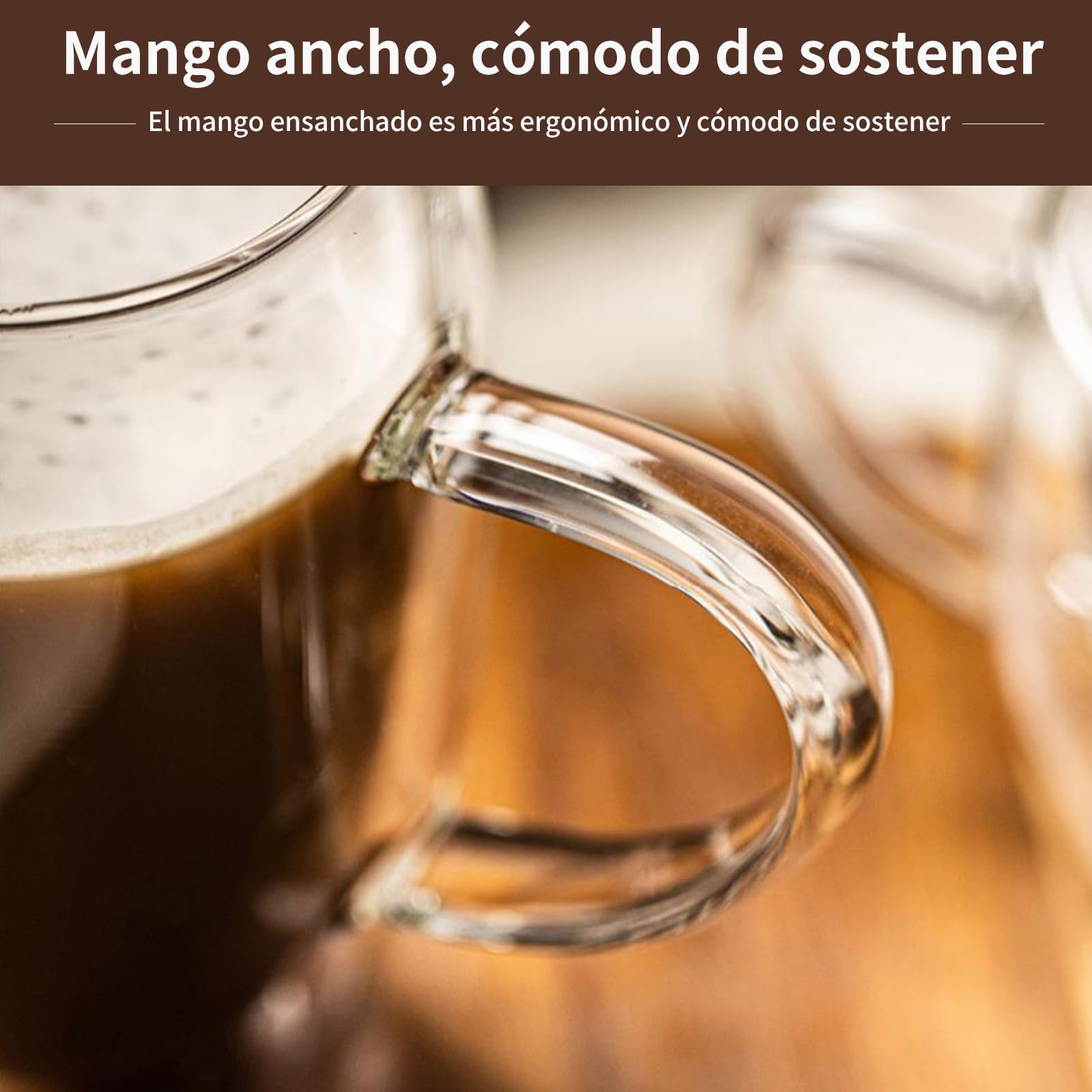 LINGLUCKY Tazas de Café de Cristal de Doble pared con Asa, 2 piezas Vasos de Café Espresso de Vidrio de Café Aislado, Tazas de Café con Leche para Cappucchino Espresso Té Café