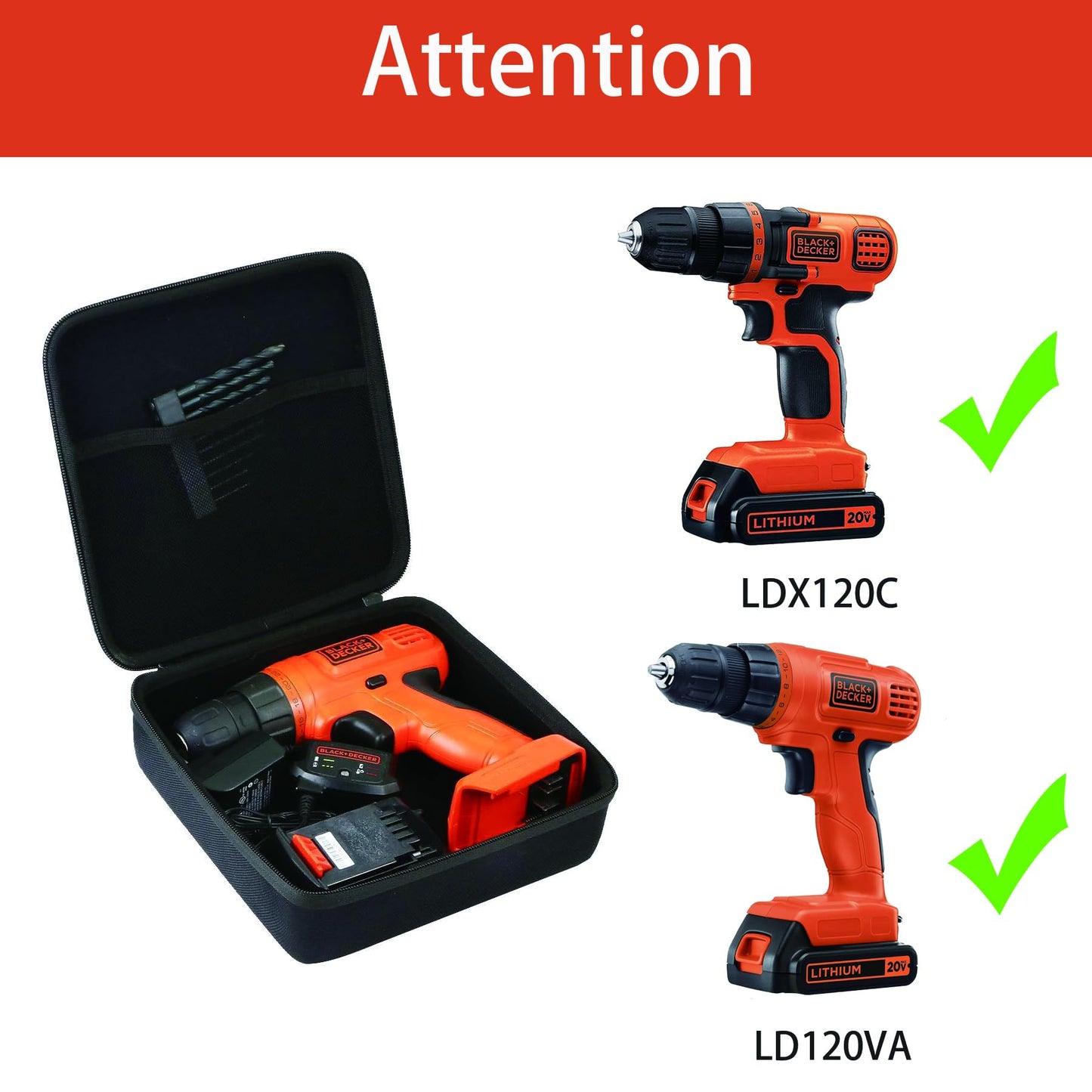 Khanka - Carcasa Rígida de Repuesto para Taladro Inalámbrico Black+Decker LDX120C/LD120VA (Solo Caja)