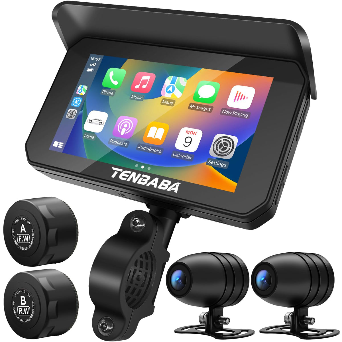 Cámara Tenbaba Negra con CarPlay y Android Auto para Motocicleta