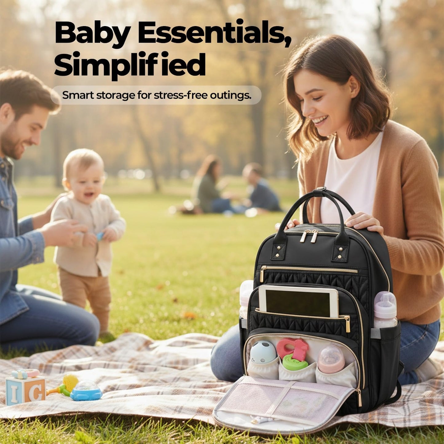 Mochila de pañales Jubily, mochila de viaje de 30L para mujeres, bolsa impermeable con 5 compartimentos, 20 bolsillos, ranuras para laptop y iPad, cambiador portátil, organizador de artículos